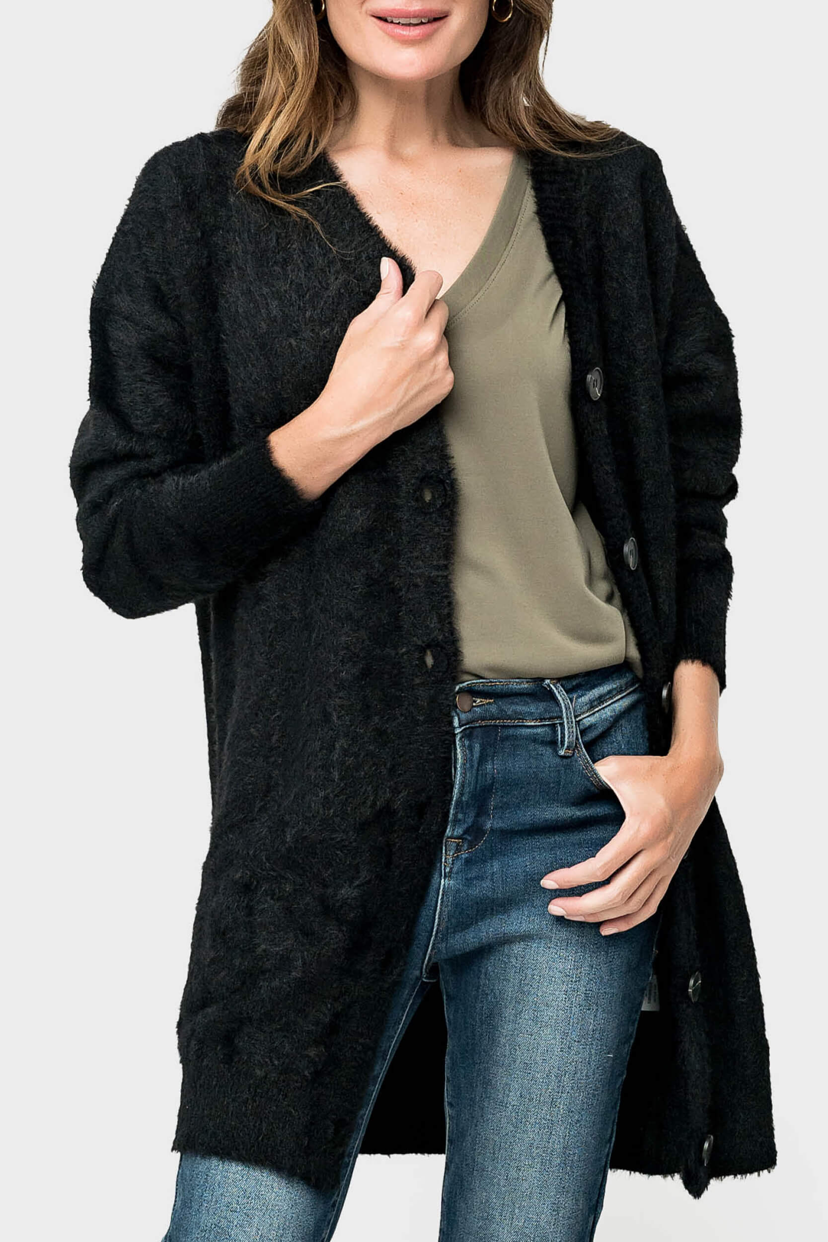 Eyelash Boucle Cozy Knee Length Cardigan
