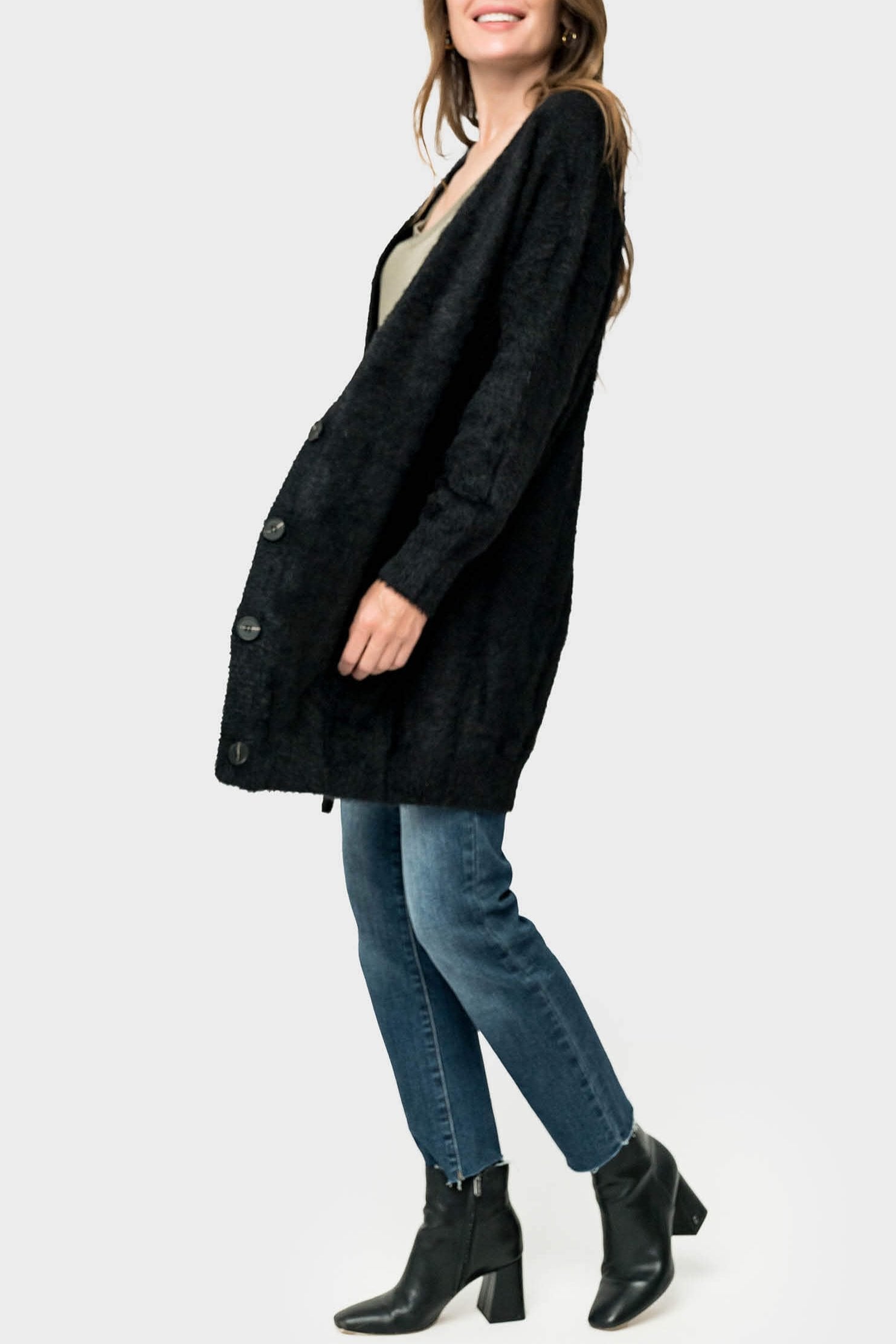 Eyelash Boucle Cozy Knee Length Cardigan