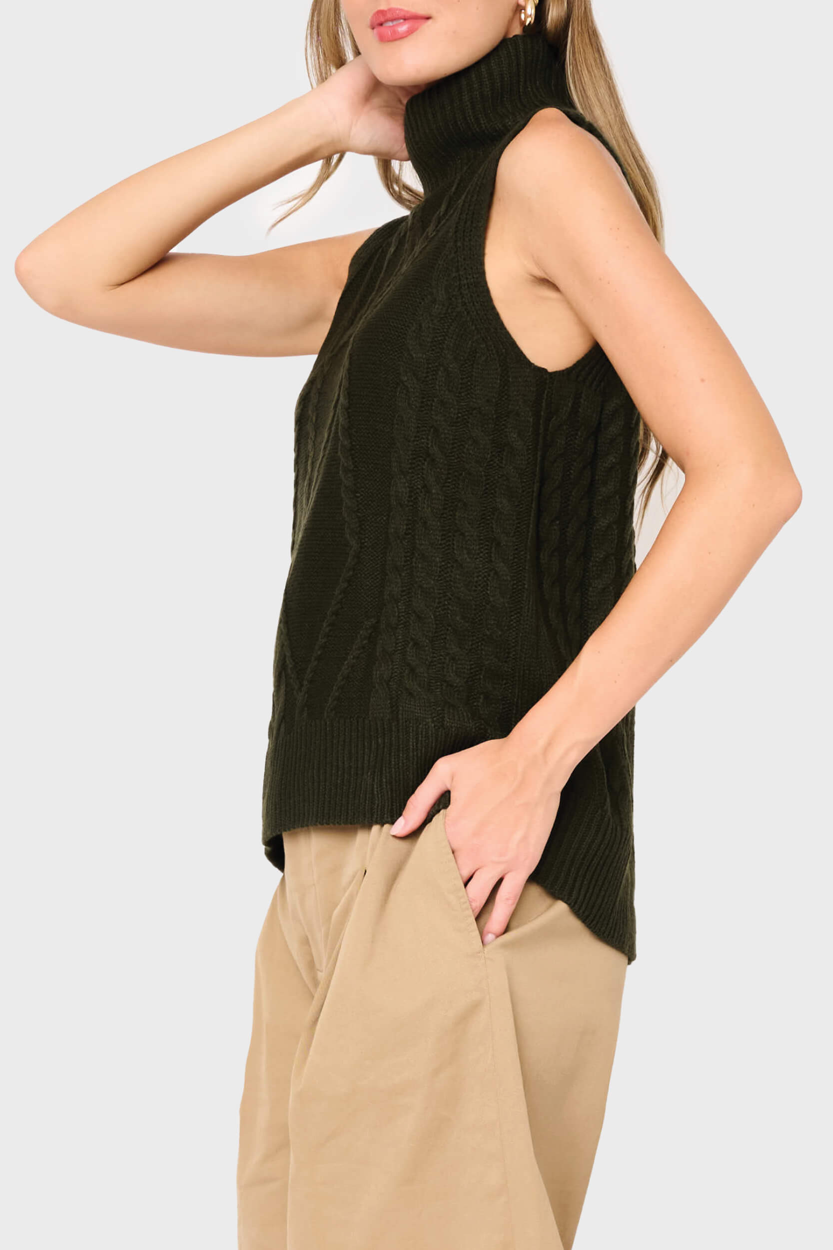 Turtleneck Cable Stitch Sweater Vest