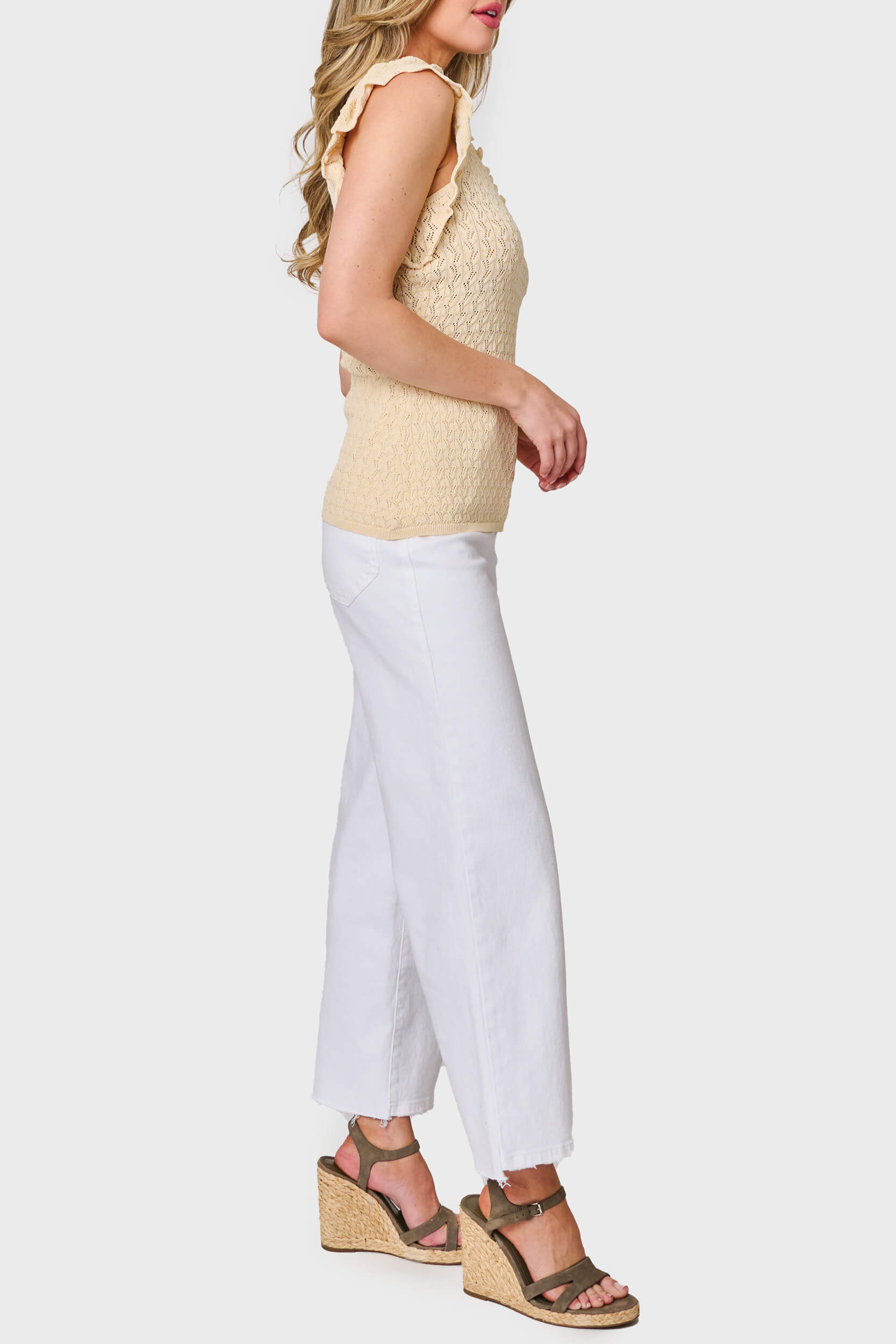 Pointelle Sweater Tank With Flutter Sleeve