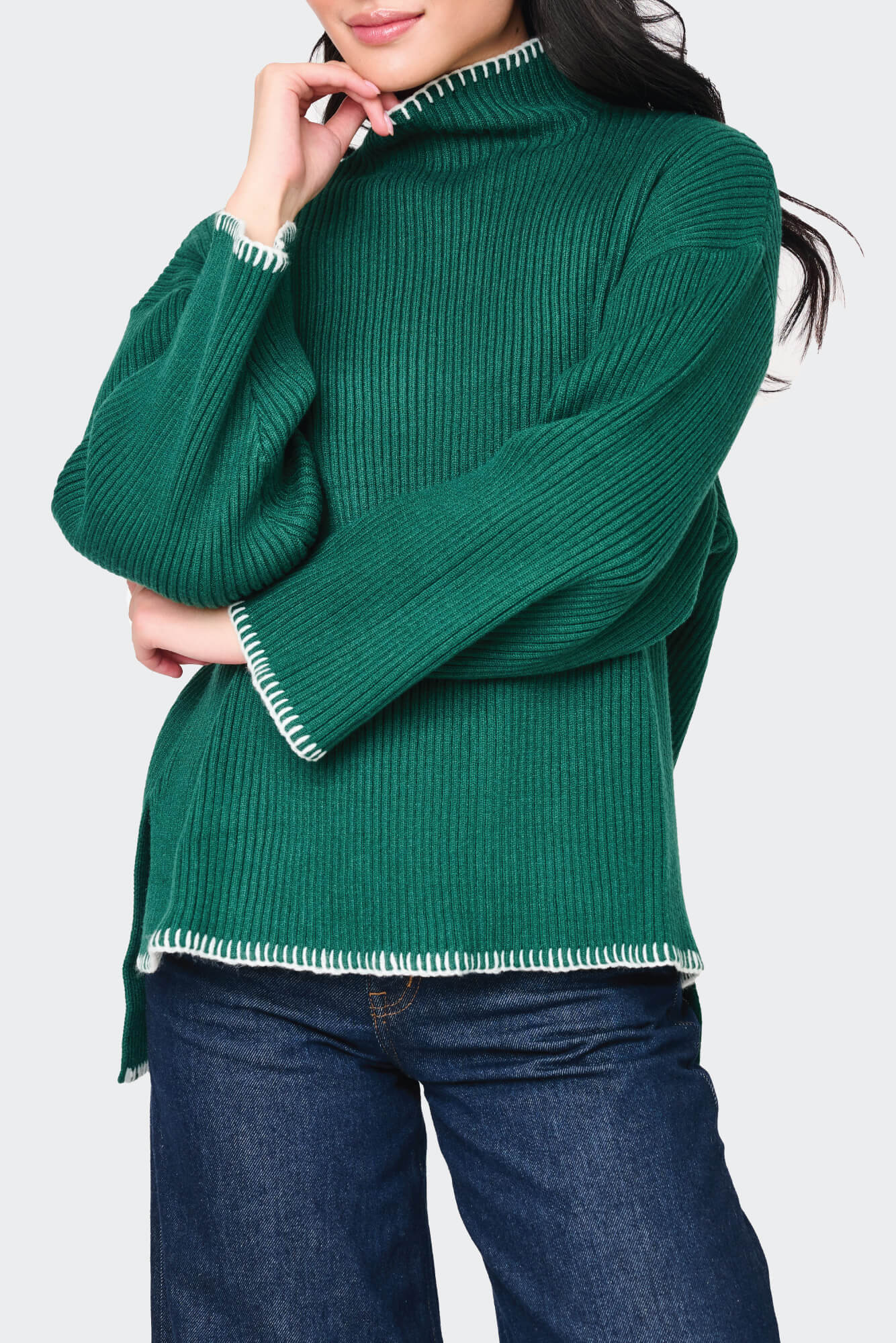 Funnel Neck Whipstitch Tunic Sweater