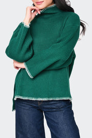 Funnel Neck Whipstitch Tunic Sweater