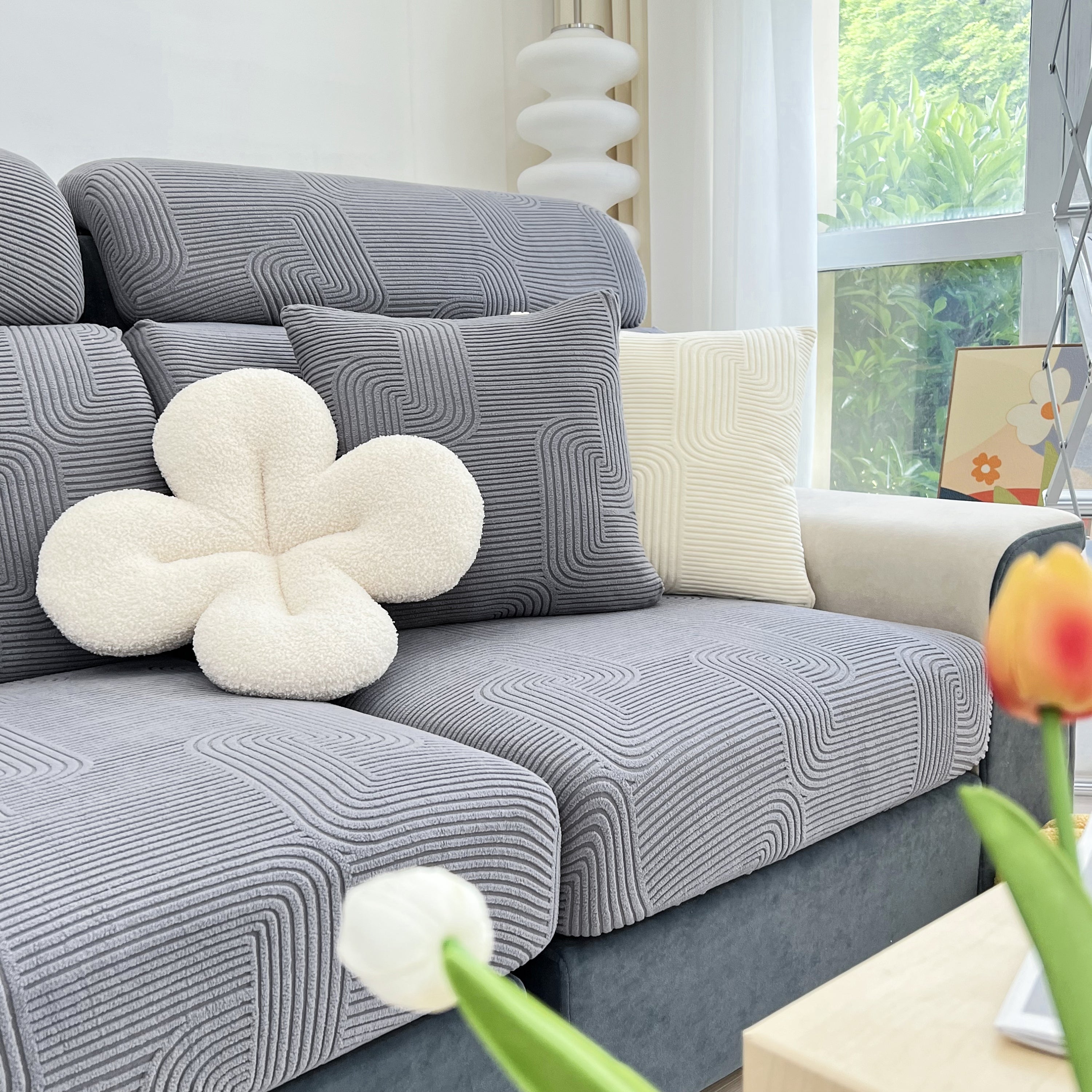 Stretch Couch Cushion Covers, Washable Chaise Lounge Sofa Slipcover, Elastic Furniture Protector For Pets, Kid