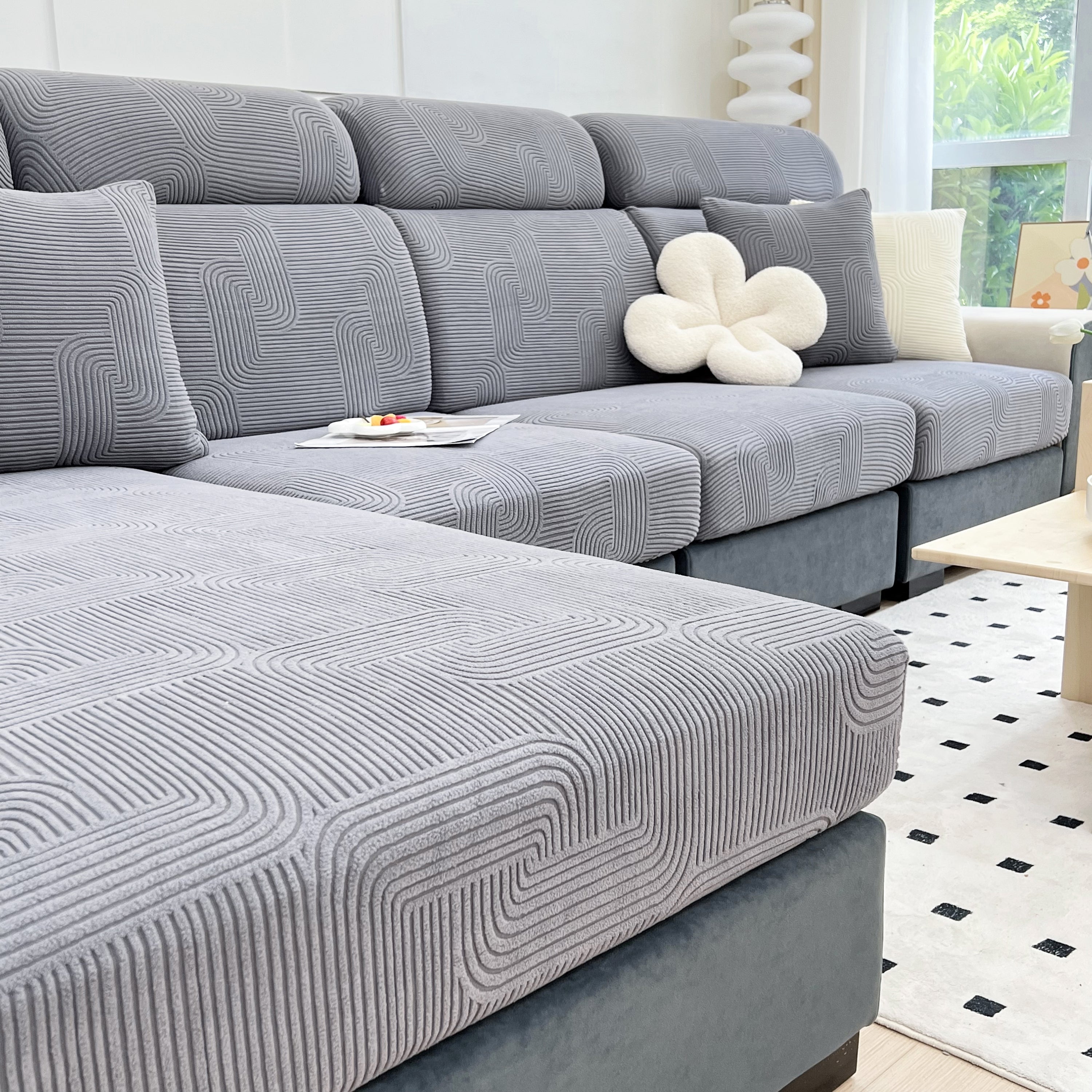 Stretch Couch Cushion Covers, Washable Chaise Lounge Sofa Slipcover, Elastic Furniture Protector For Pets, Kid
