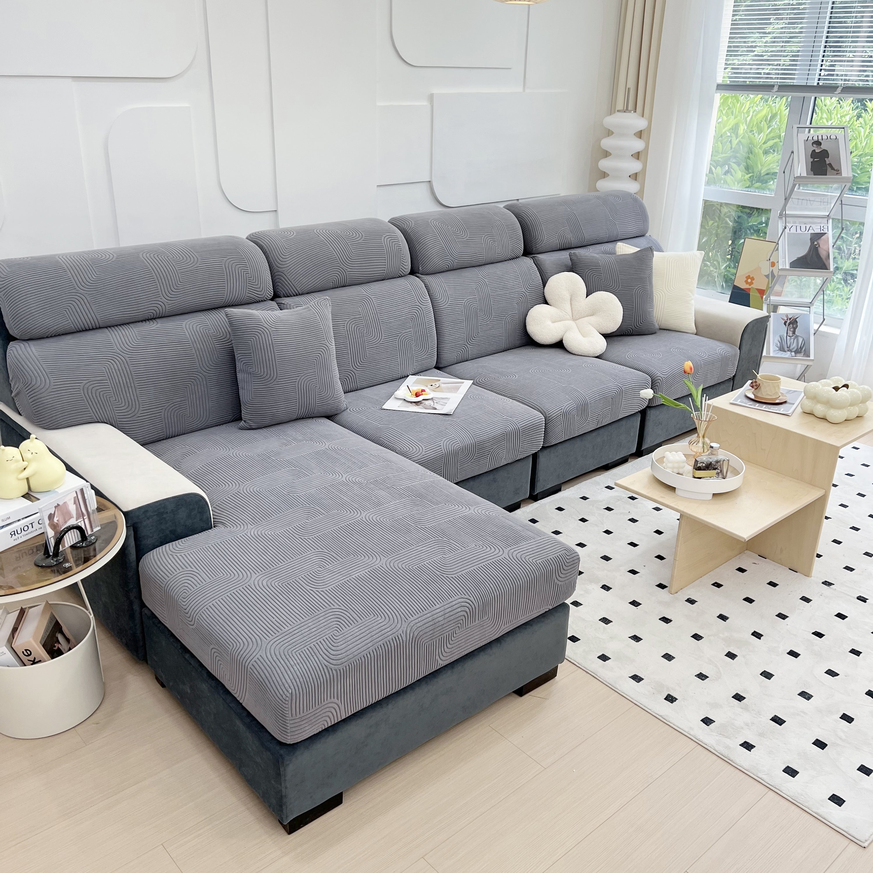 Stretch Couch Cushion Covers, Washable Chaise Lounge Sofa Slipcover, Elastic Furniture Protector For Pets, Kid