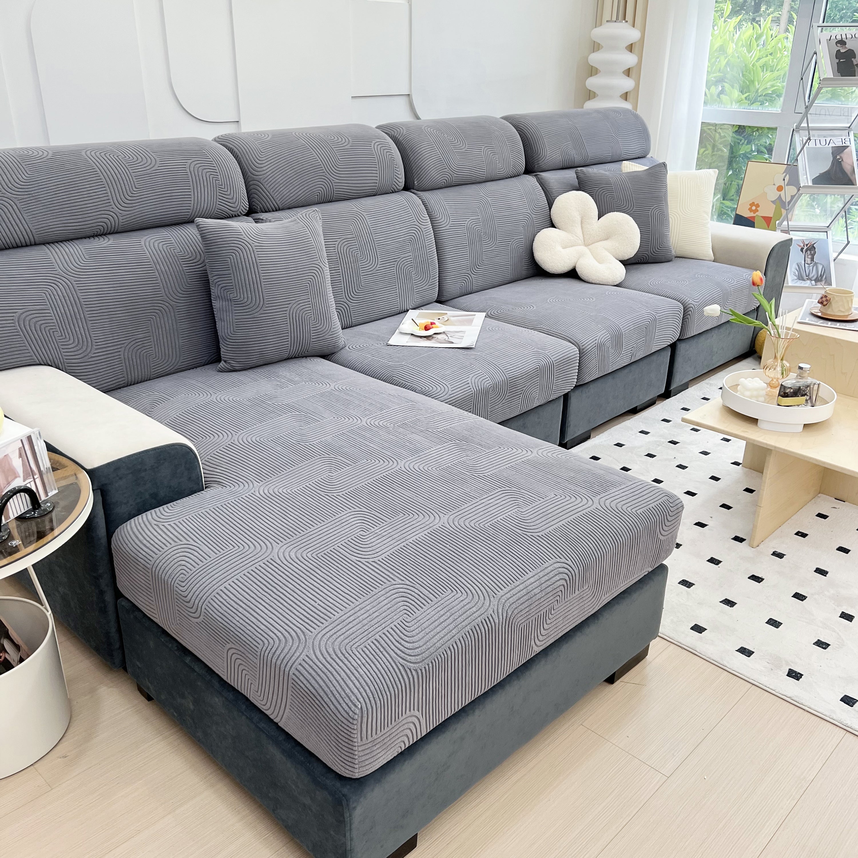 Stretch Couch Cushion Covers, Washable Chaise Lounge Sofa Slipcover, Elastic Furniture Protector For Pets, Kid