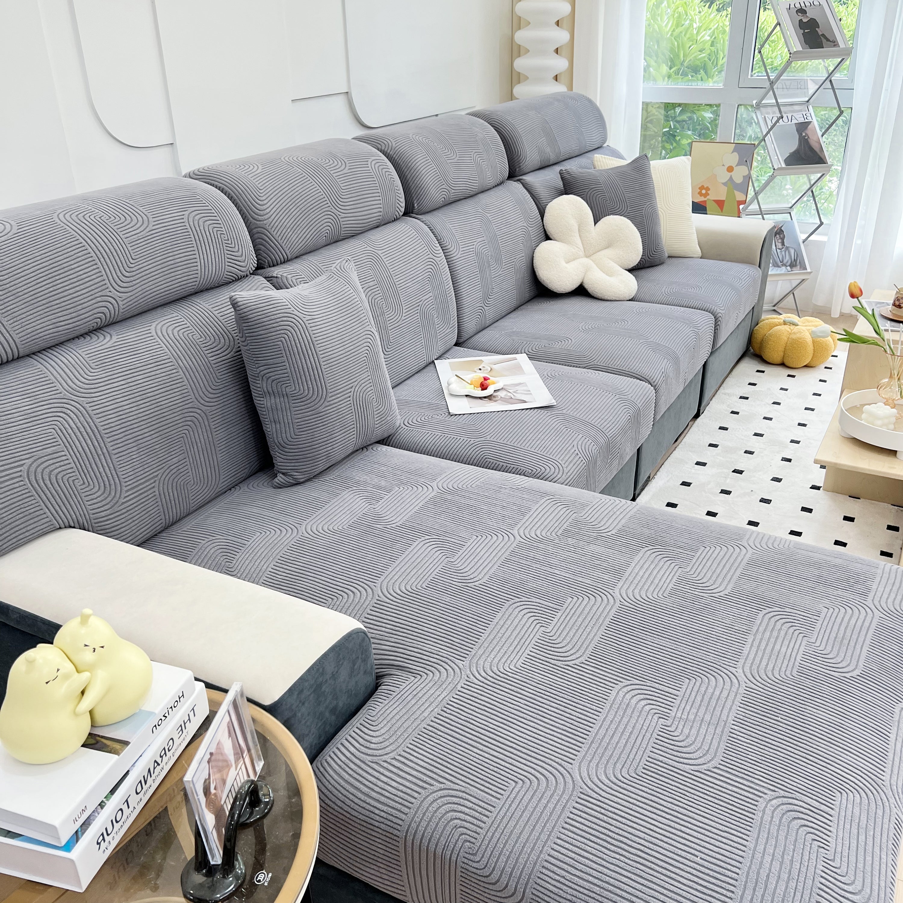 Stretch Couch Cushion Covers, Washable Chaise Lounge Sofa Slipcover, Elastic Furniture Protector For Pets, Kid