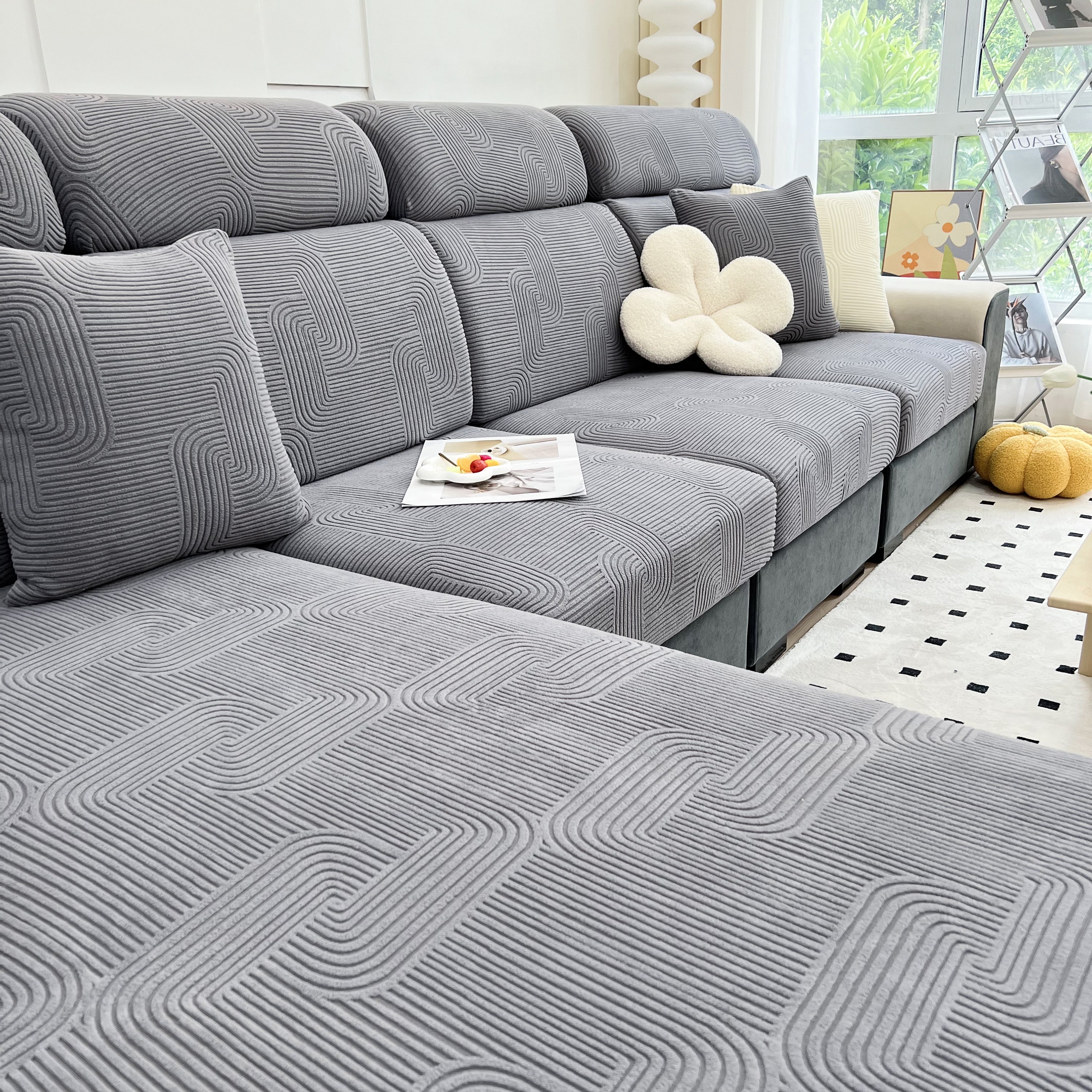 Stretch Couch Cushion Covers, Washable Chaise Lounge Sofa Slipcover, Elastic Furniture Protector For Pets, Kid