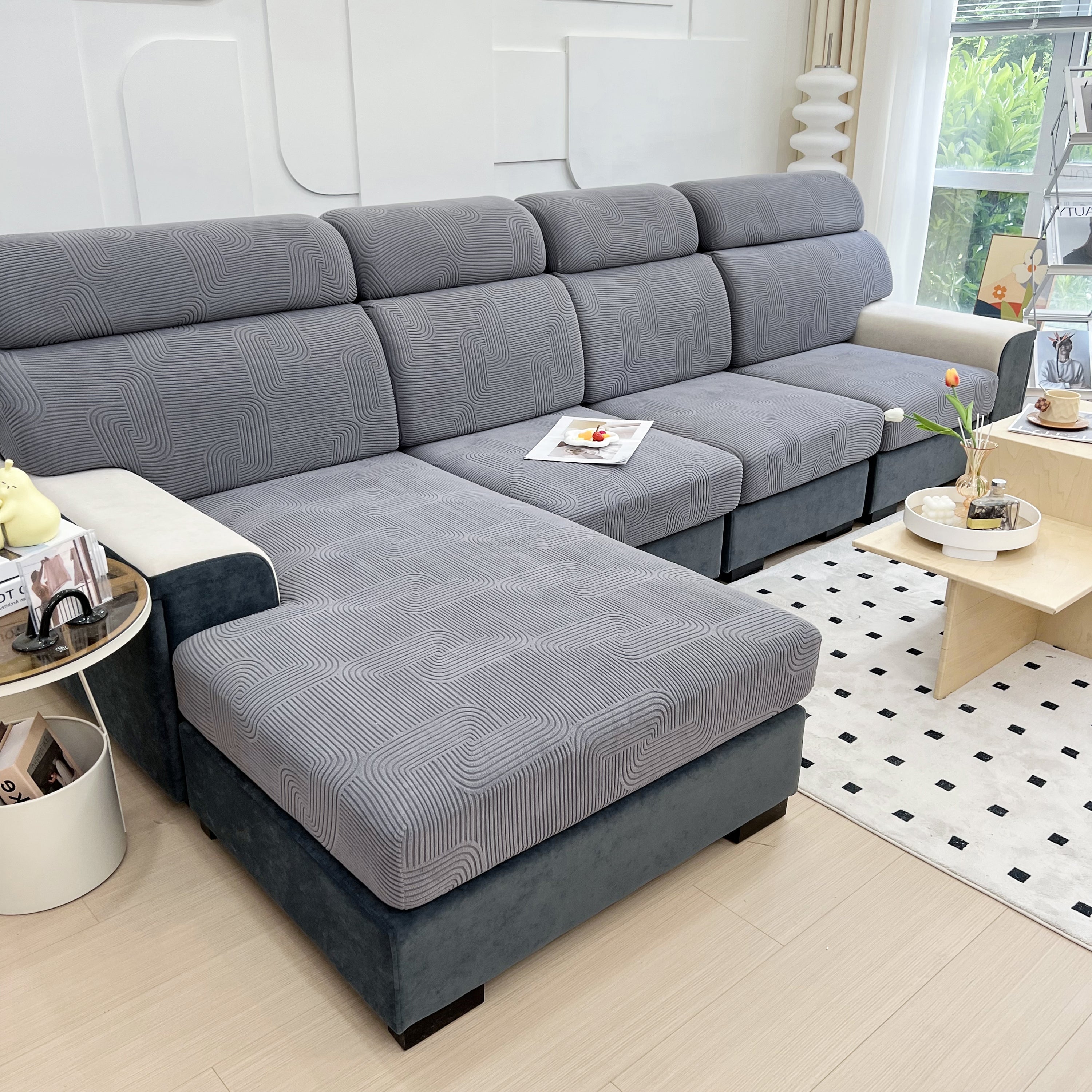 Stretch Couch Cushion Covers, Washable Chaise Lounge Sofa Slipcover, Elastic Furniture Protector For Pets, Kid