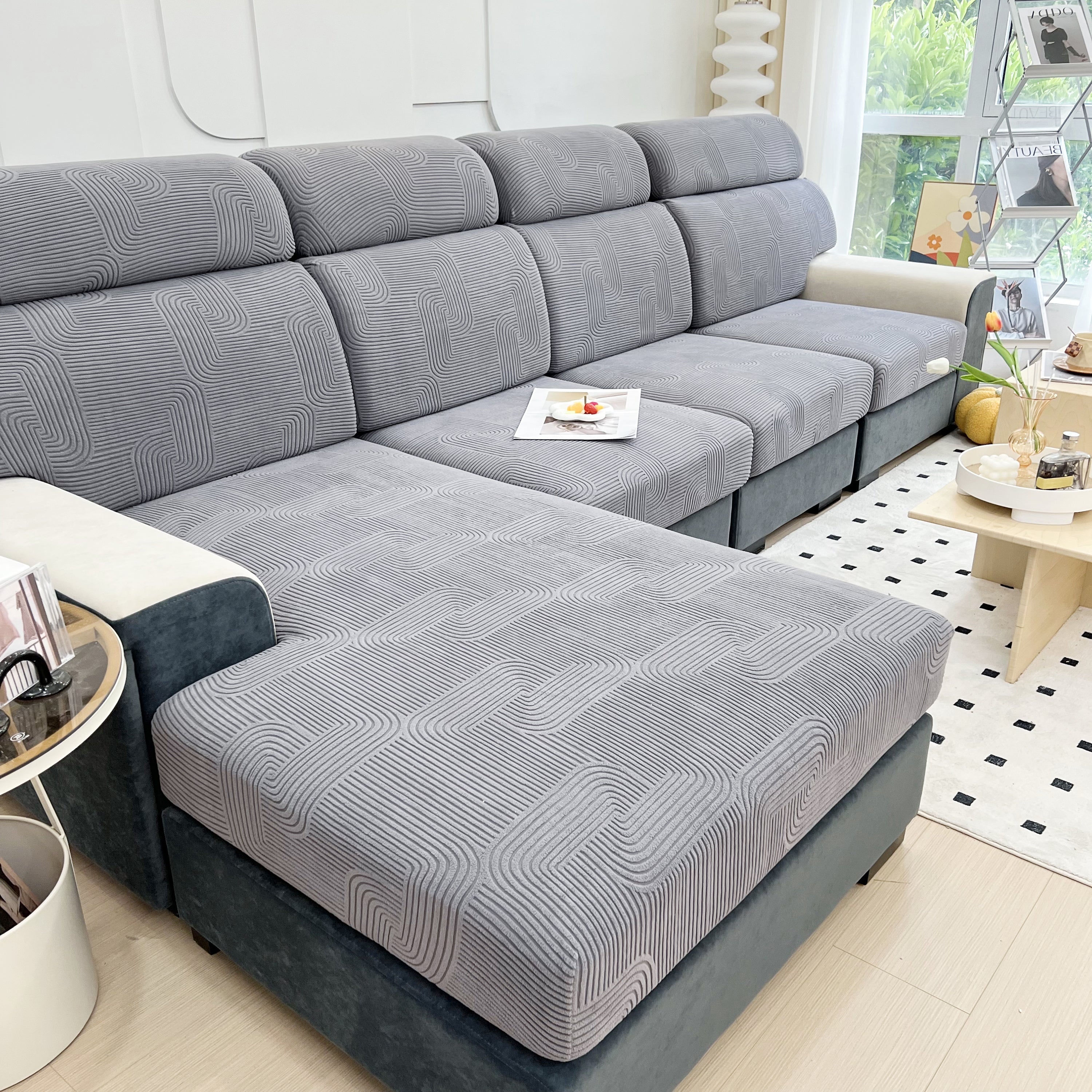Stretch Couch Cushion Covers, Washable Chaise Lounge Sofa Slipcover, Elastic Furniture Protector For Pets, Kid