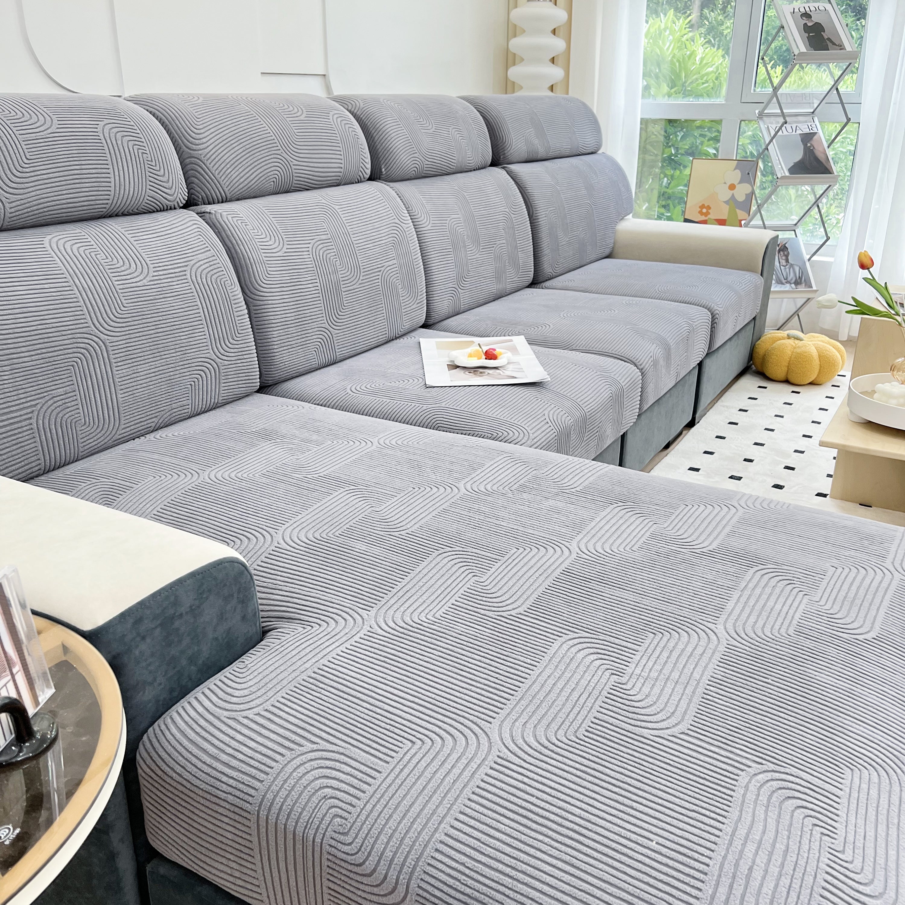 Stretch Couch Cushion Covers, Washable Chaise Lounge Sofa Slipcover, Elastic Furniture Protector For Pets, Kid