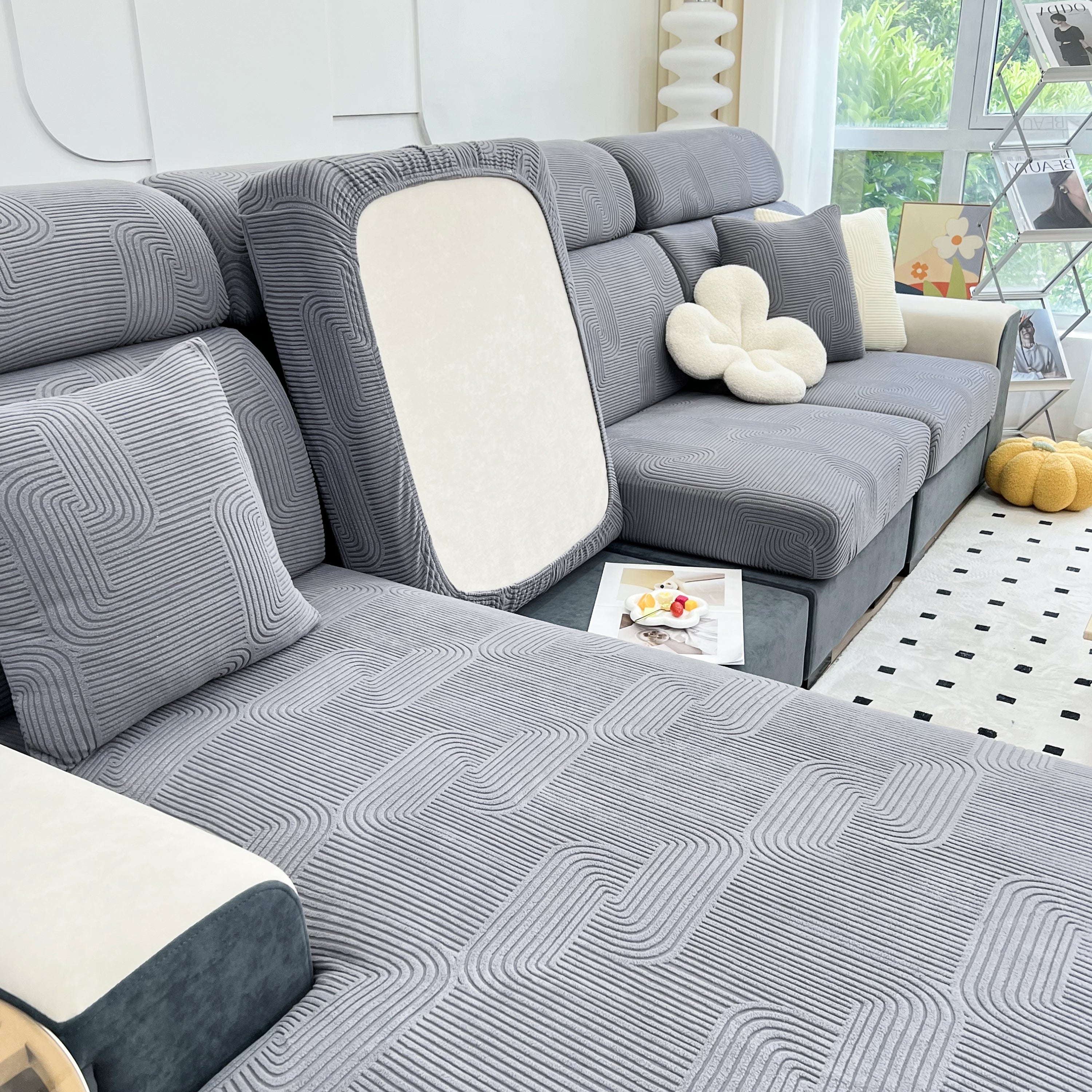 Stretch Couch Cushion Covers, Washable Chaise Lounge Sofa Slipcover, Elastic Furniture Protector For Pets, Kid