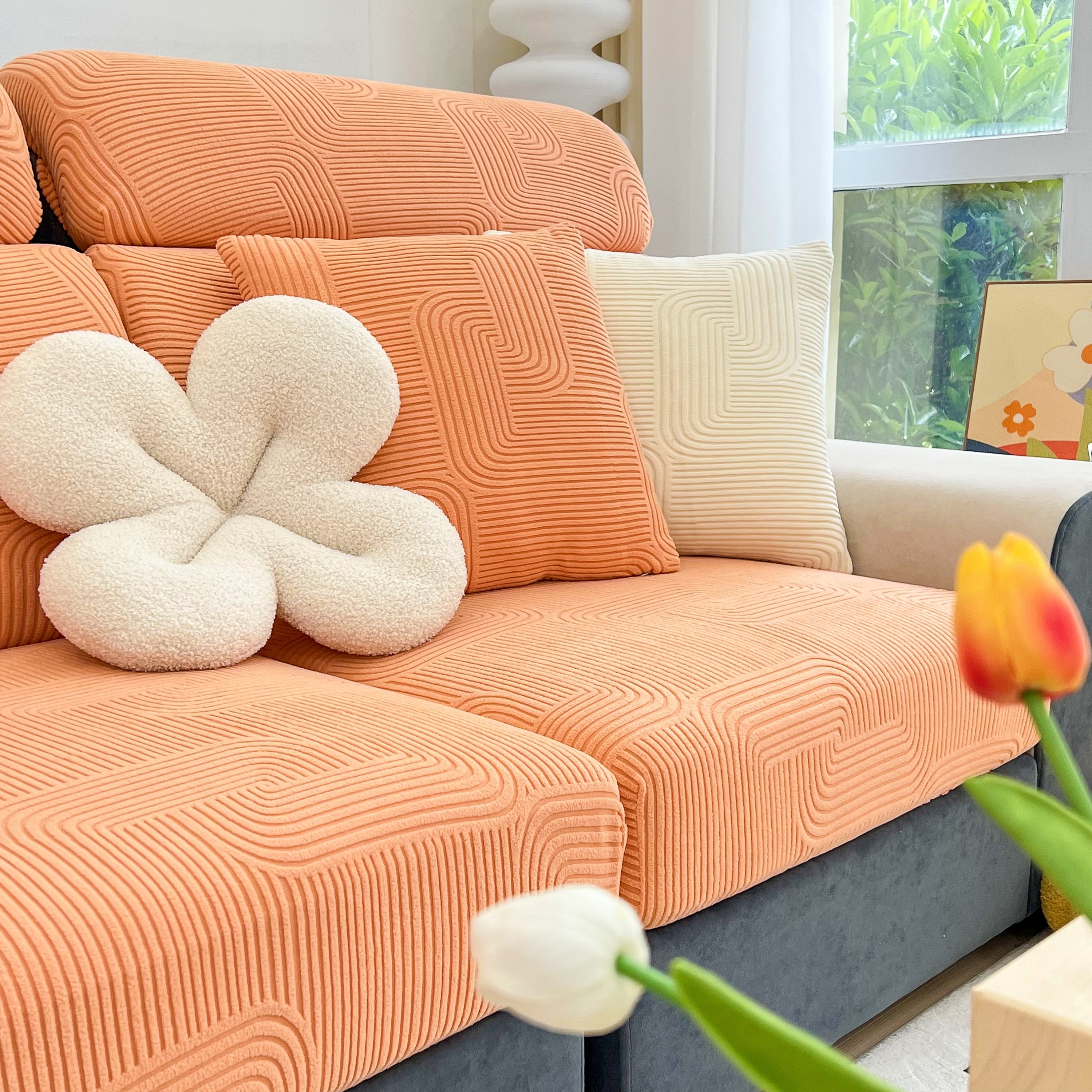 Stretch Couch Cushion Covers, Washable Chaise Lounge Sofa Slipcover, Elastic Furniture Protector For Pets, Kid