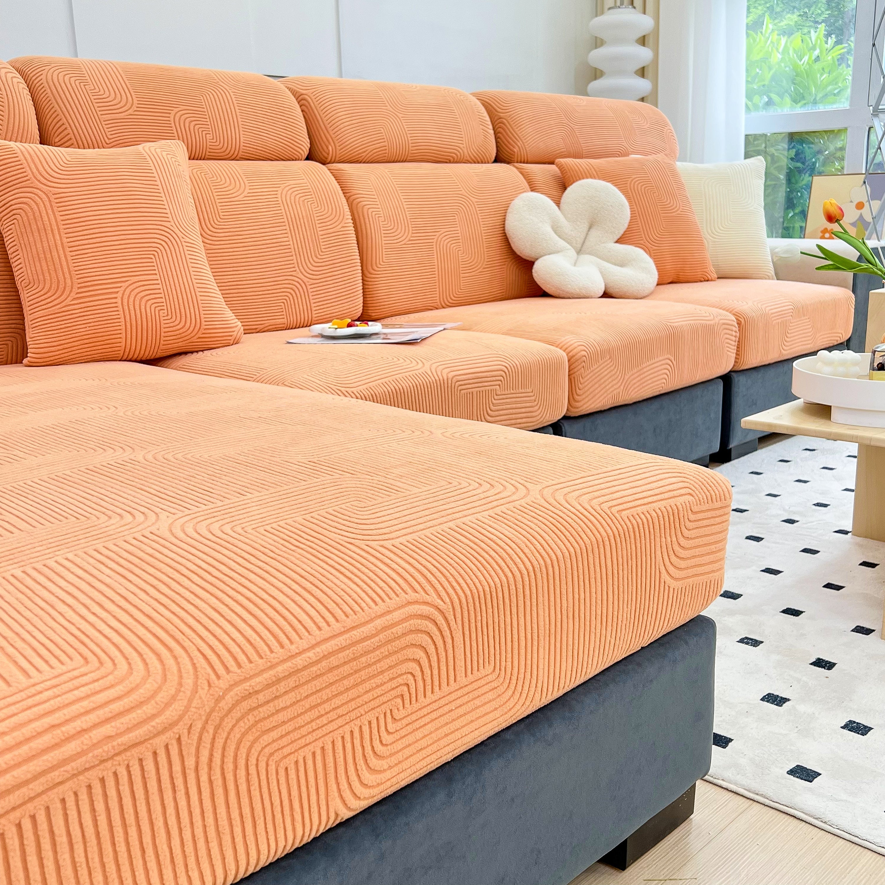 Stretch Couch Cushion Covers, Washable Chaise Lounge Sofa Slipcover, Elastic Furniture Protector For Pets, Kid