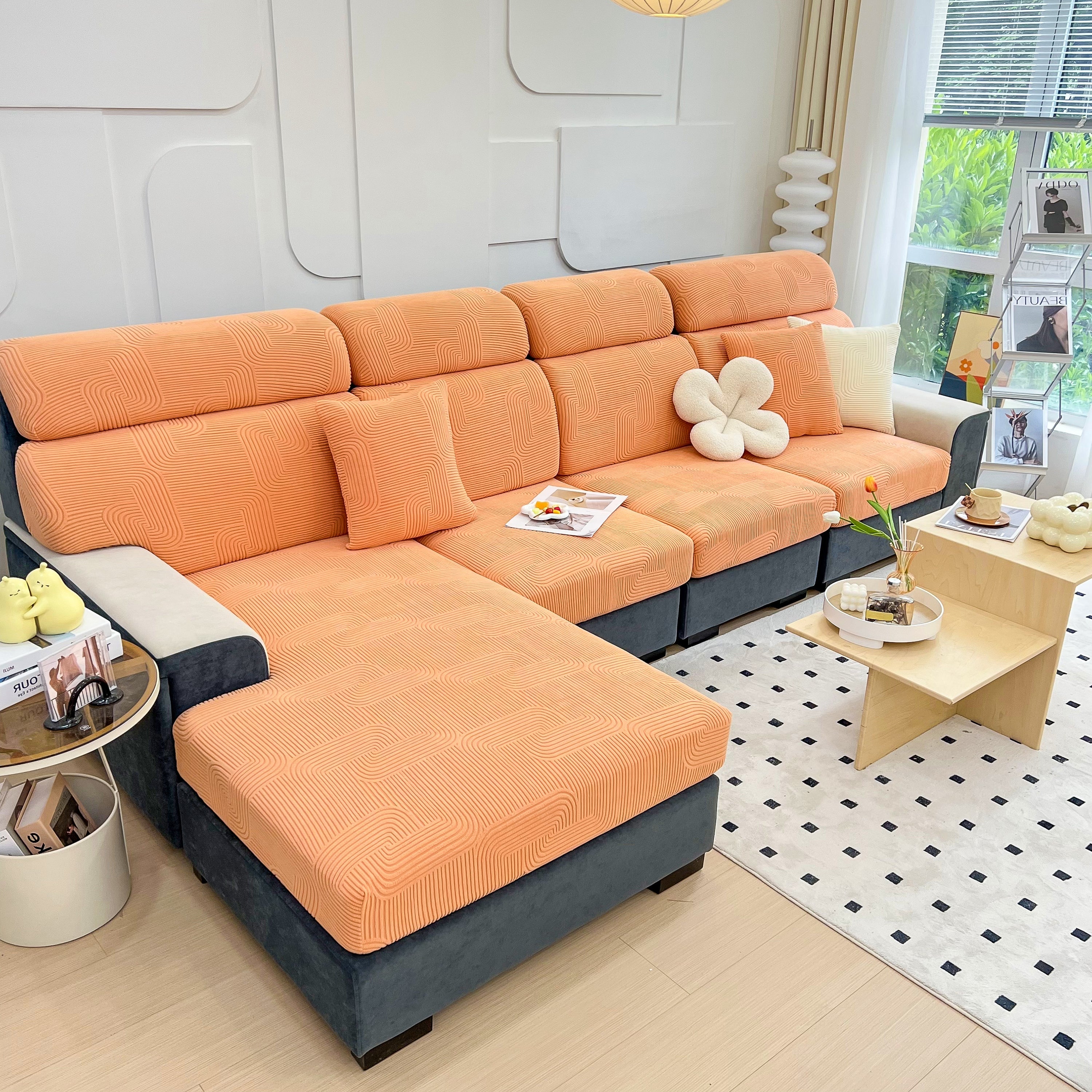 Stretch Couch Cushion Covers, Washable Chaise Lounge Sofa Slipcover, Elastic Furniture Protector For Pets, Kid