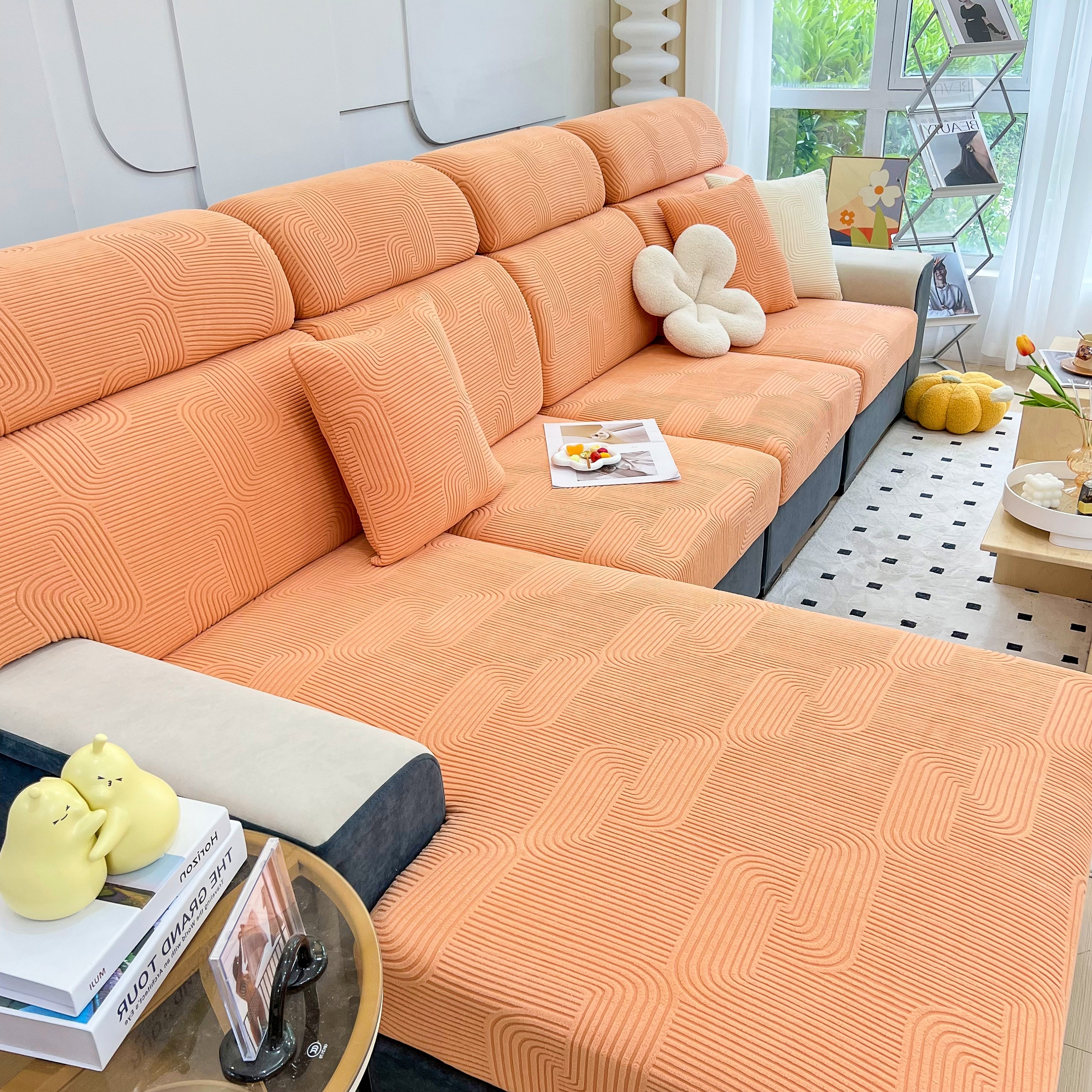 Stretch Couch Cushion Covers, Washable Chaise Lounge Sofa Slipcover, Elastic Furniture Protector For Pets, Kid