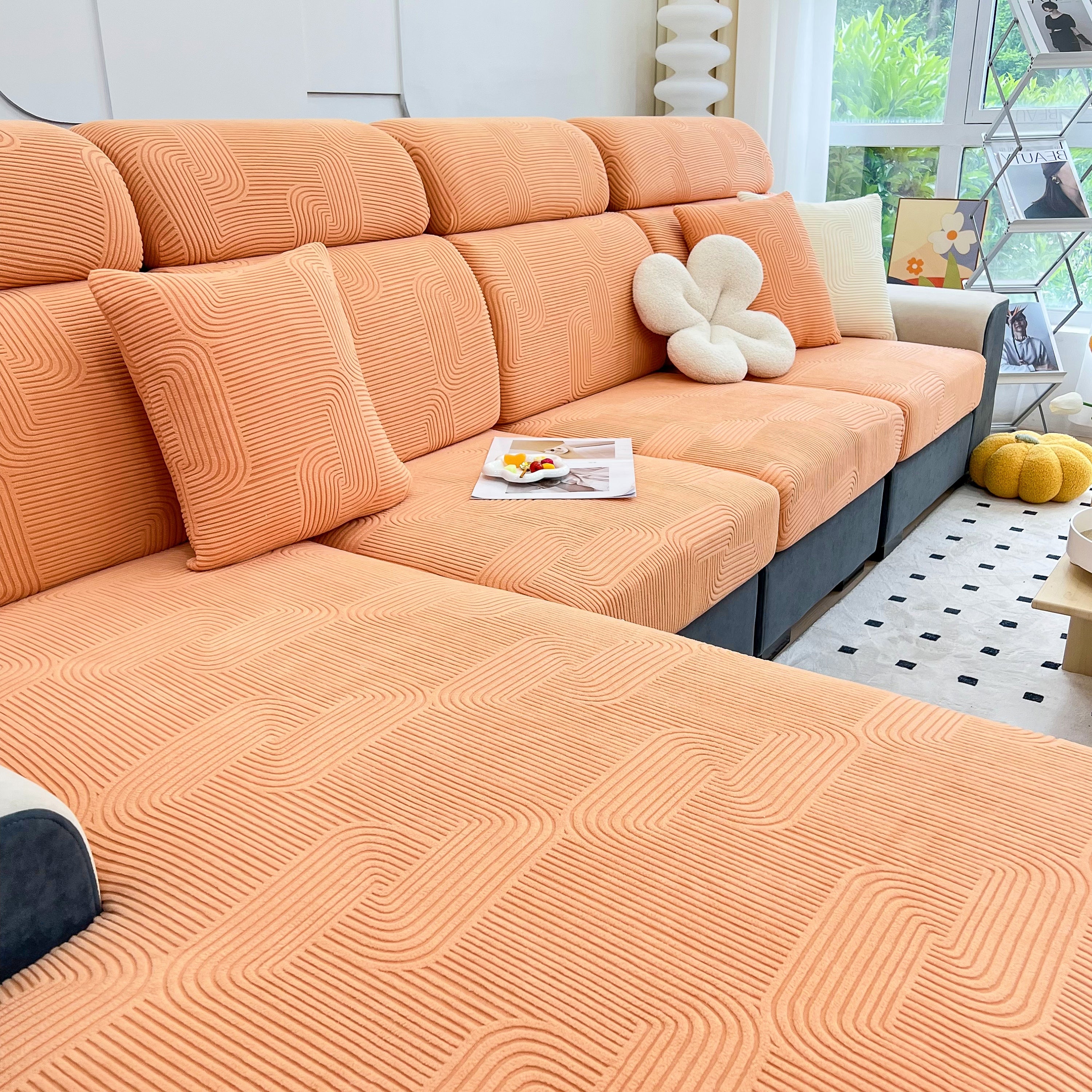 Stretch Couch Cushion Covers, Washable Chaise Lounge Sofa Slipcover, Elastic Furniture Protector For Pets, Kid