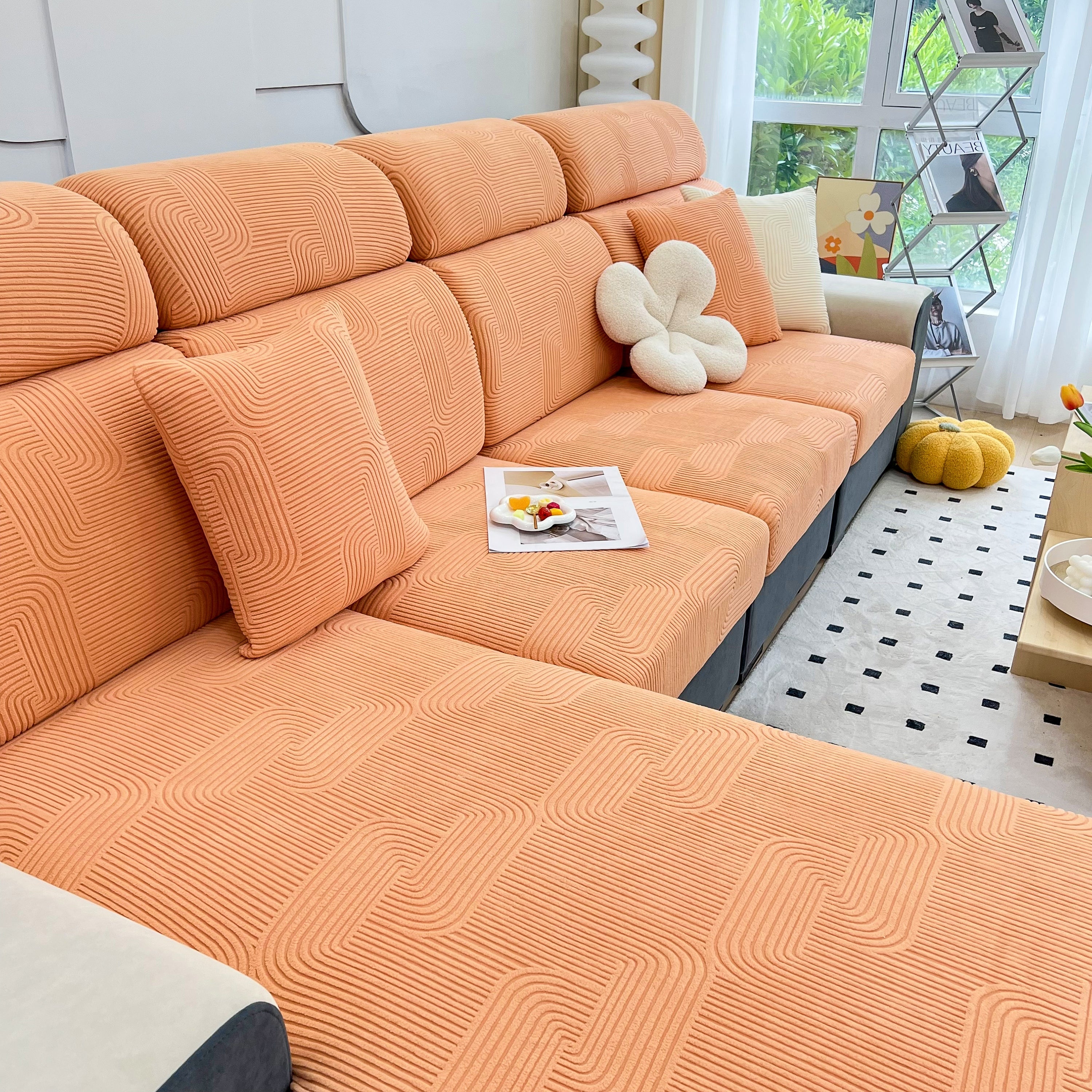 Stretch Couch Cushion Covers, Washable Chaise Lounge Sofa Slipcover, Elastic Furniture Protector For Pets, Kid