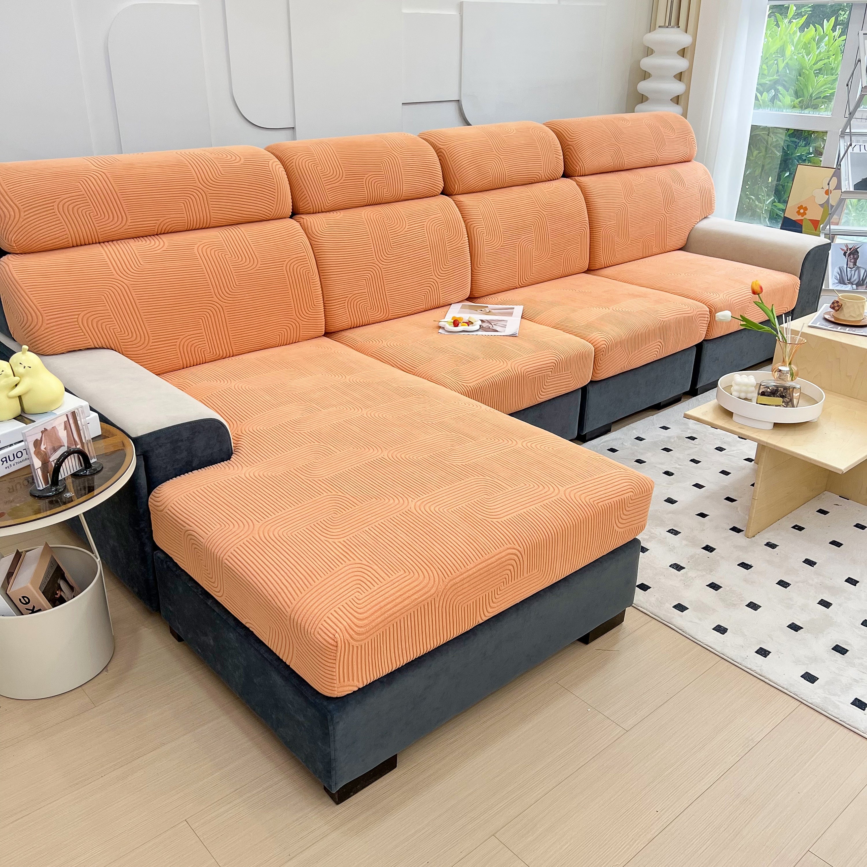 Stretch Couch Cushion Covers, Washable Chaise Lounge Sofa Slipcover, Elastic Furniture Protector For Pets, Kid