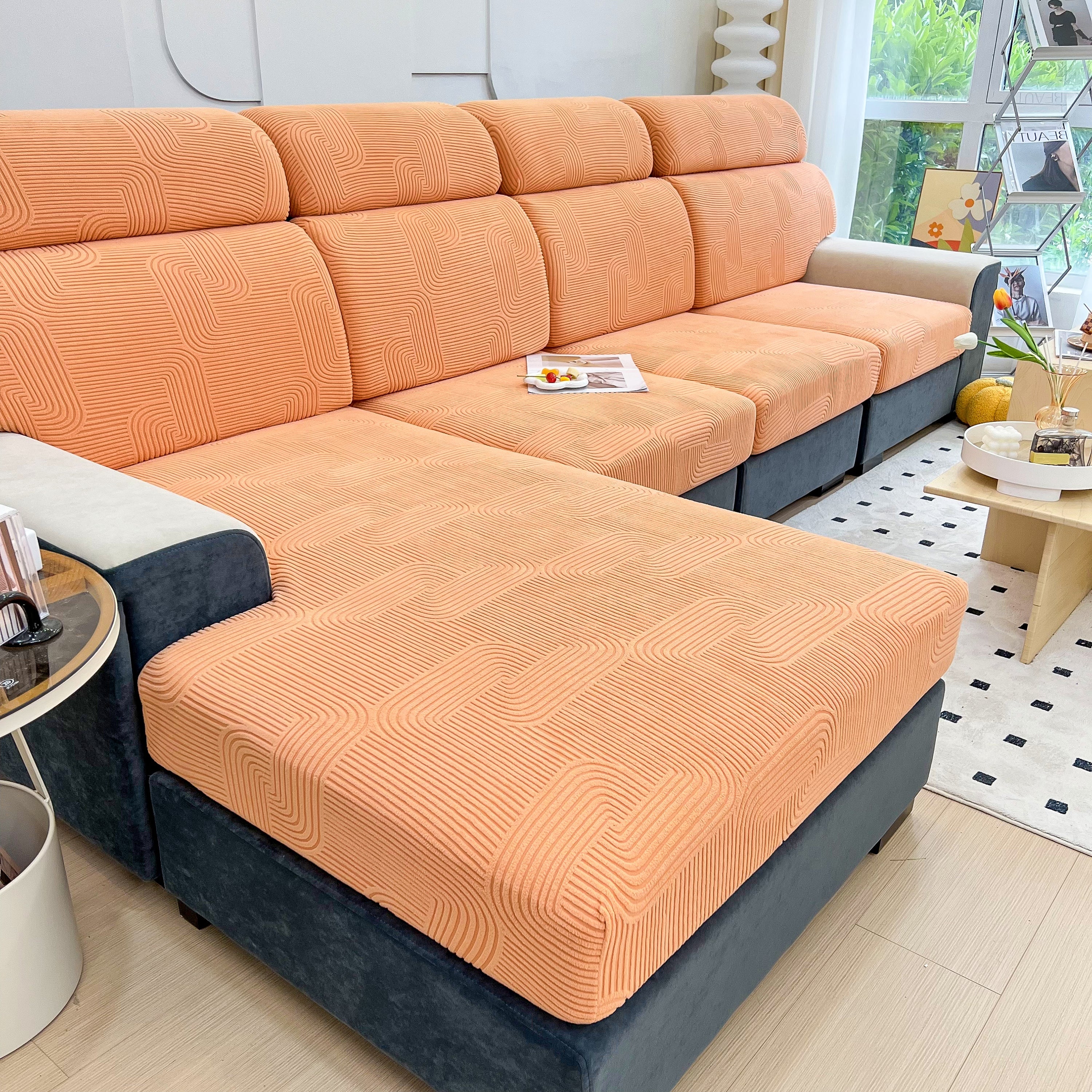 Stretch Couch Cushion Covers, Washable Chaise Lounge Sofa Slipcover, Elastic Furniture Protector For Pets, Kid