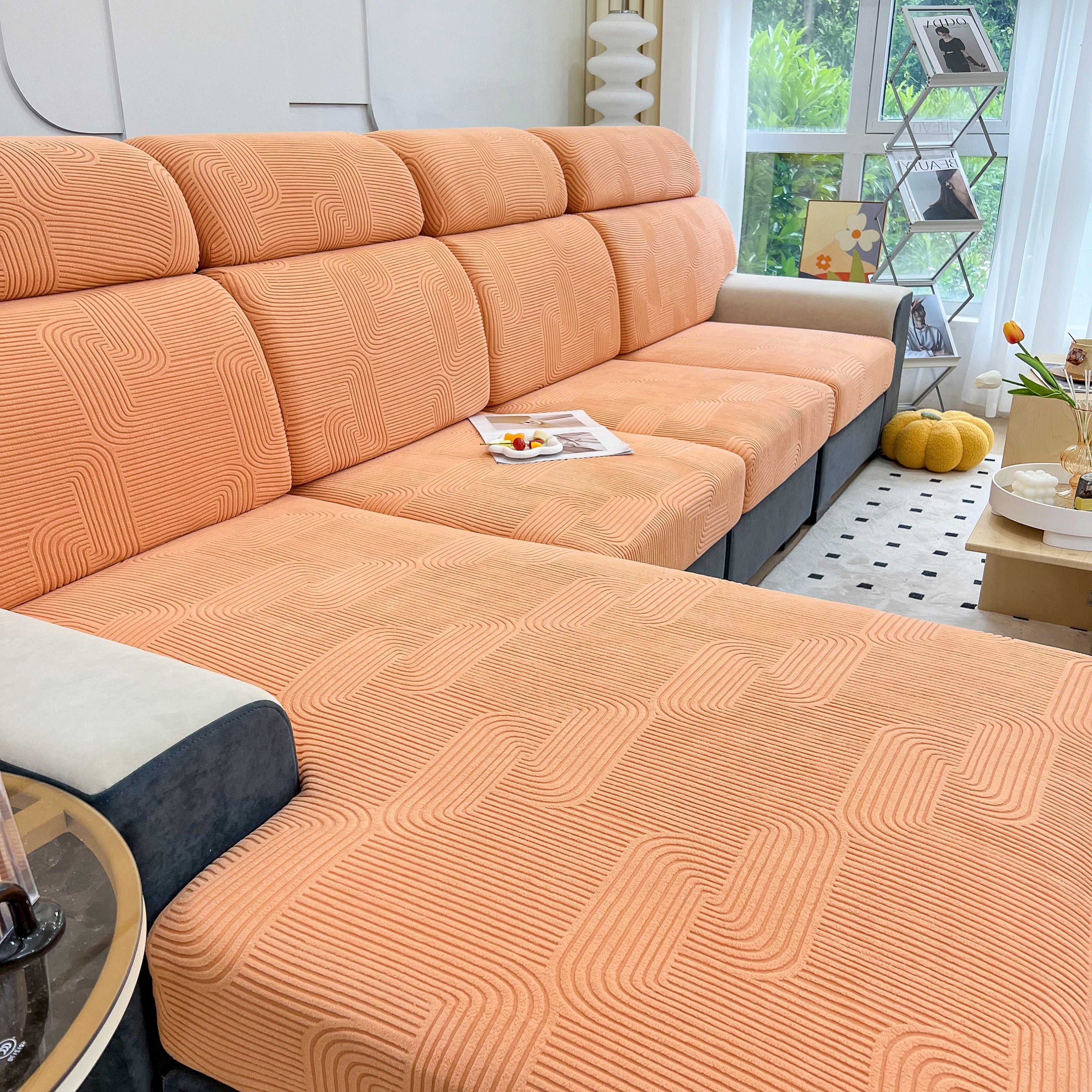 Stretch Couch Cushion Covers, Washable Chaise Lounge Sofa Slipcover, Elastic Furniture Protector For Pets, Kid