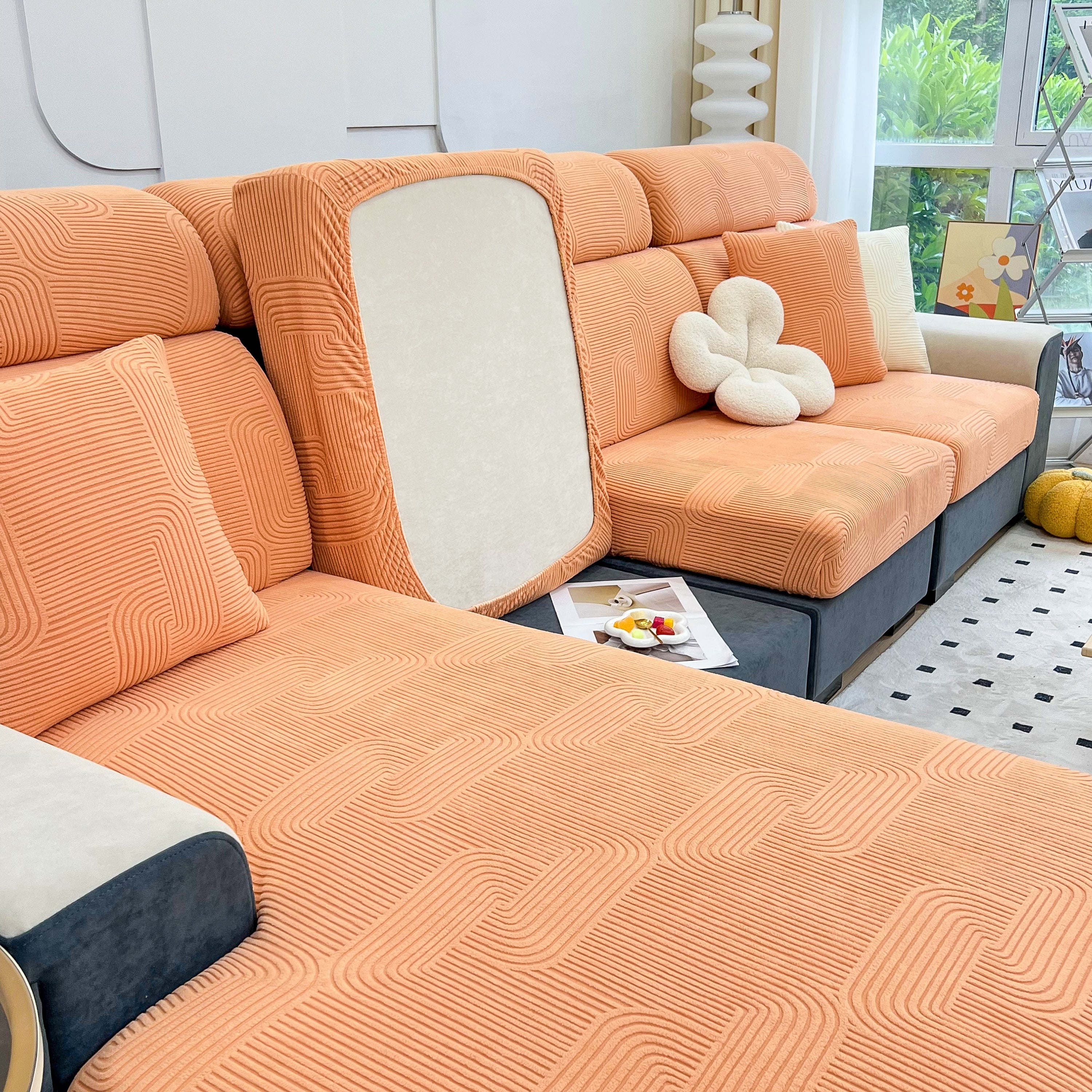 Stretch Couch Cushion Covers, Washable Chaise Lounge Sofa Slipcover, Elastic Furniture Protector For Pets, Kid