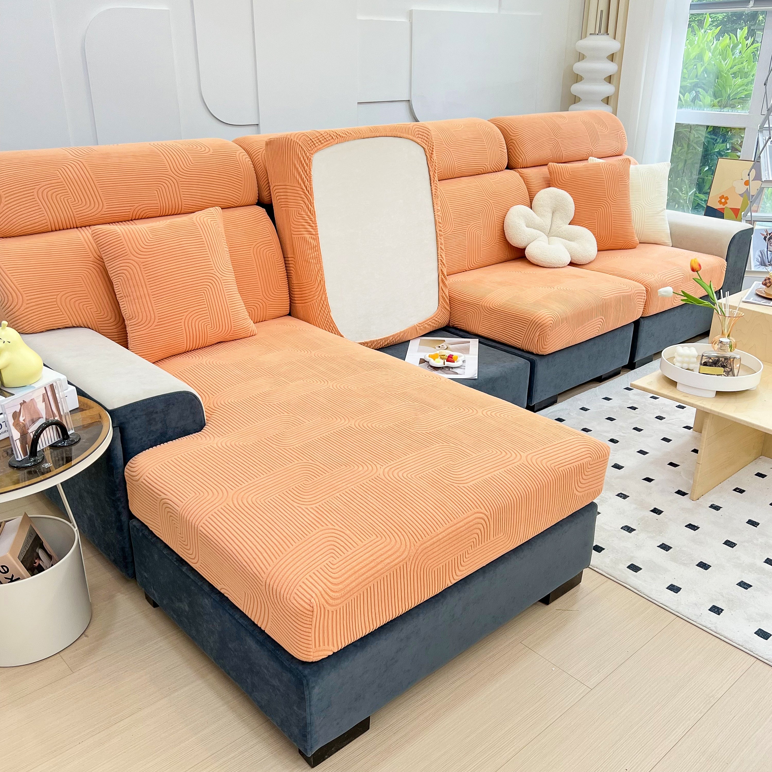 Stretch Couch Cushion Covers, Washable Chaise Lounge Sofa Slipcover, Elastic Furniture Protector For Pets, Kid