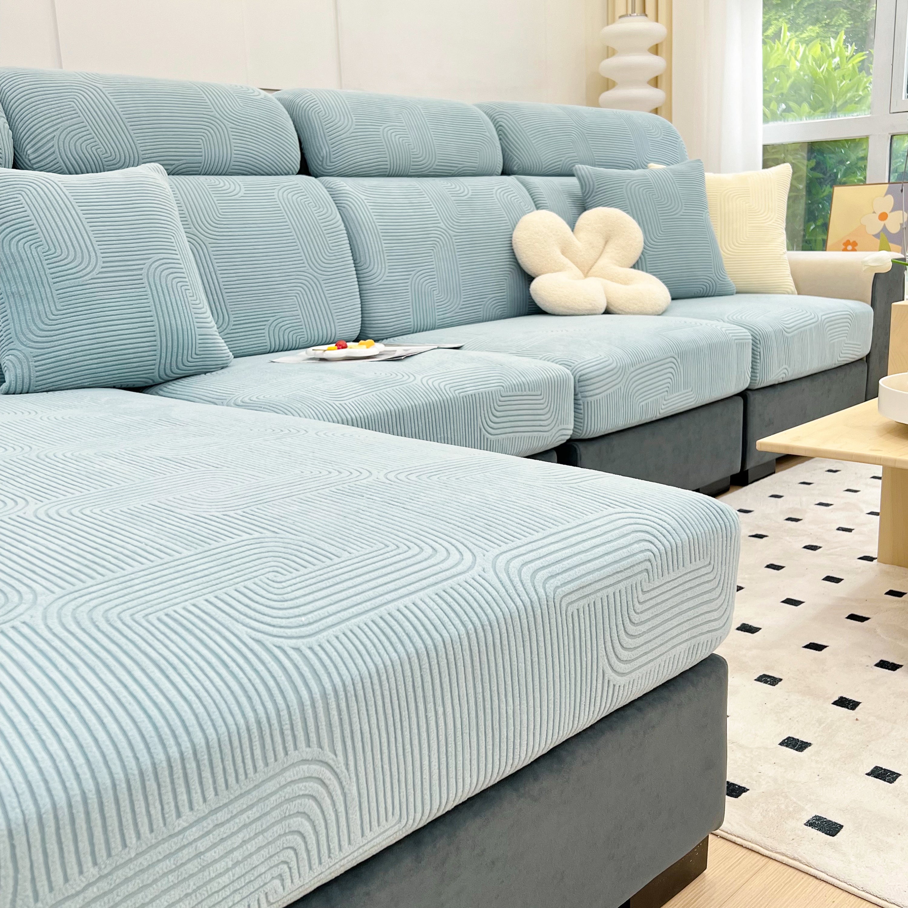 Stretch Couch Cushion Covers, Washable Chaise Lounge Sofa Slipcover, Elastic Furniture Protector For Pets, Kid