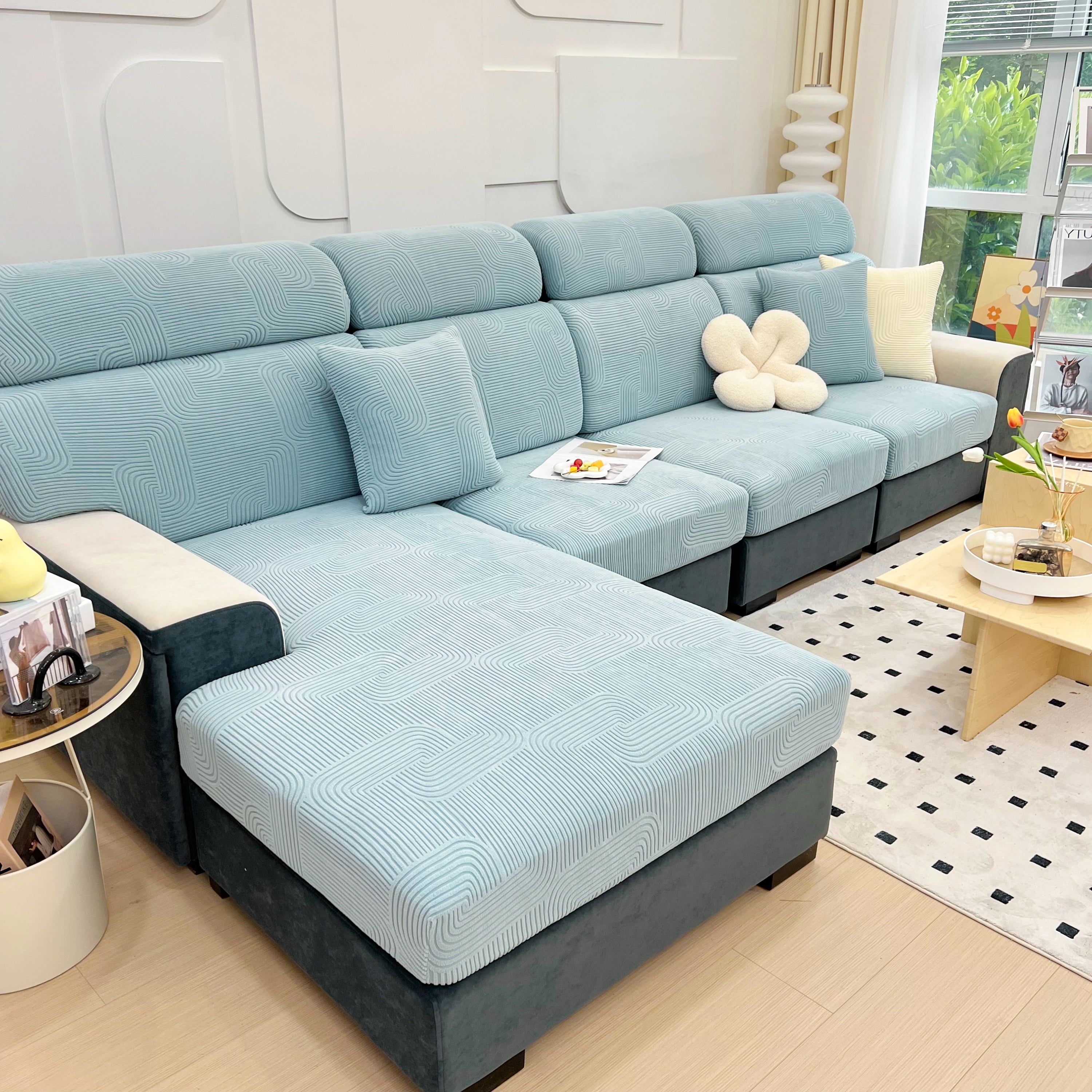 Stretch Couch Cushion Covers, Washable Chaise Lounge Sofa Slipcover, Elastic Furniture Protector For Pets, Kid