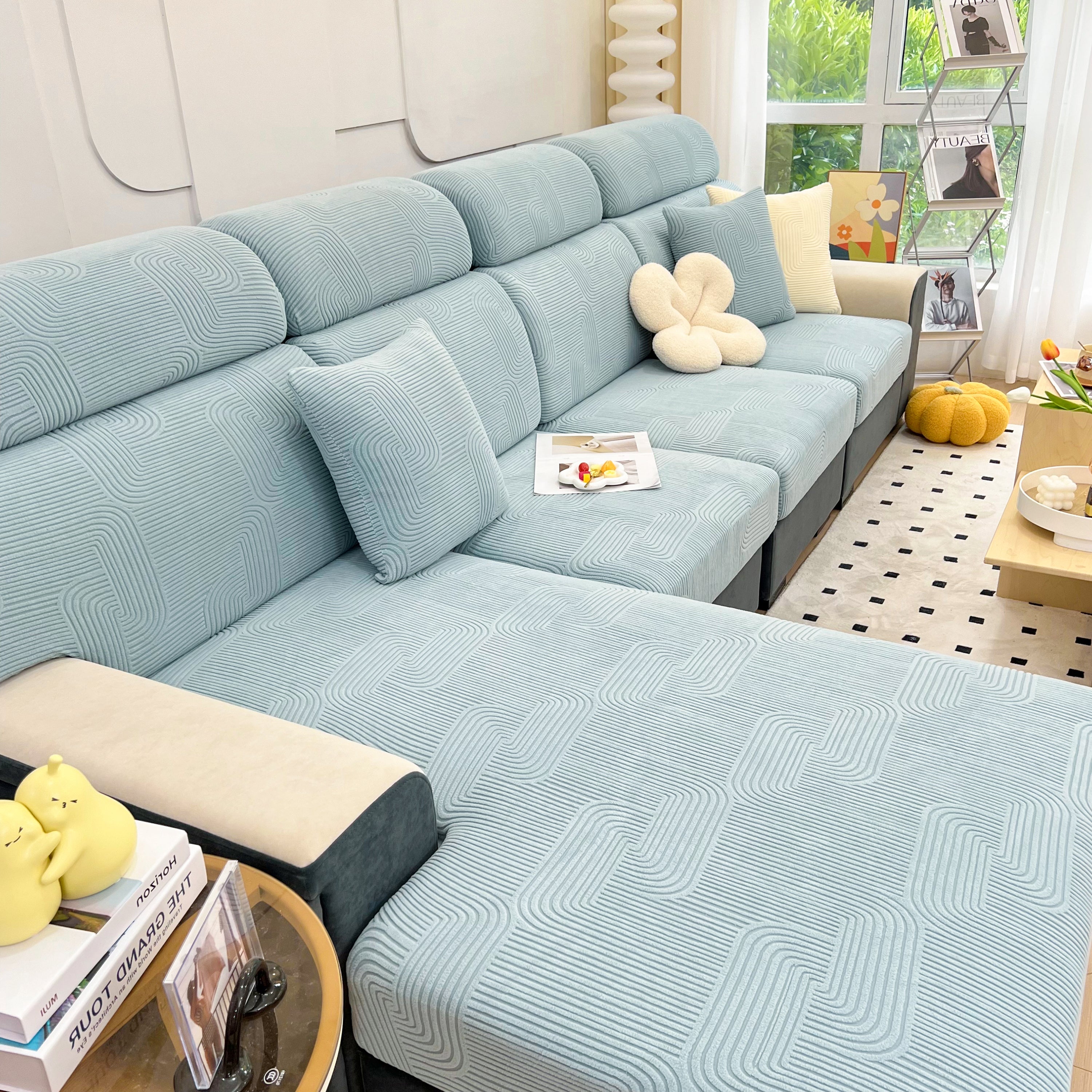 Stretch Couch Cushion Covers, Washable Chaise Lounge Sofa Slipcover, Elastic Furniture Protector For Pets, Kid