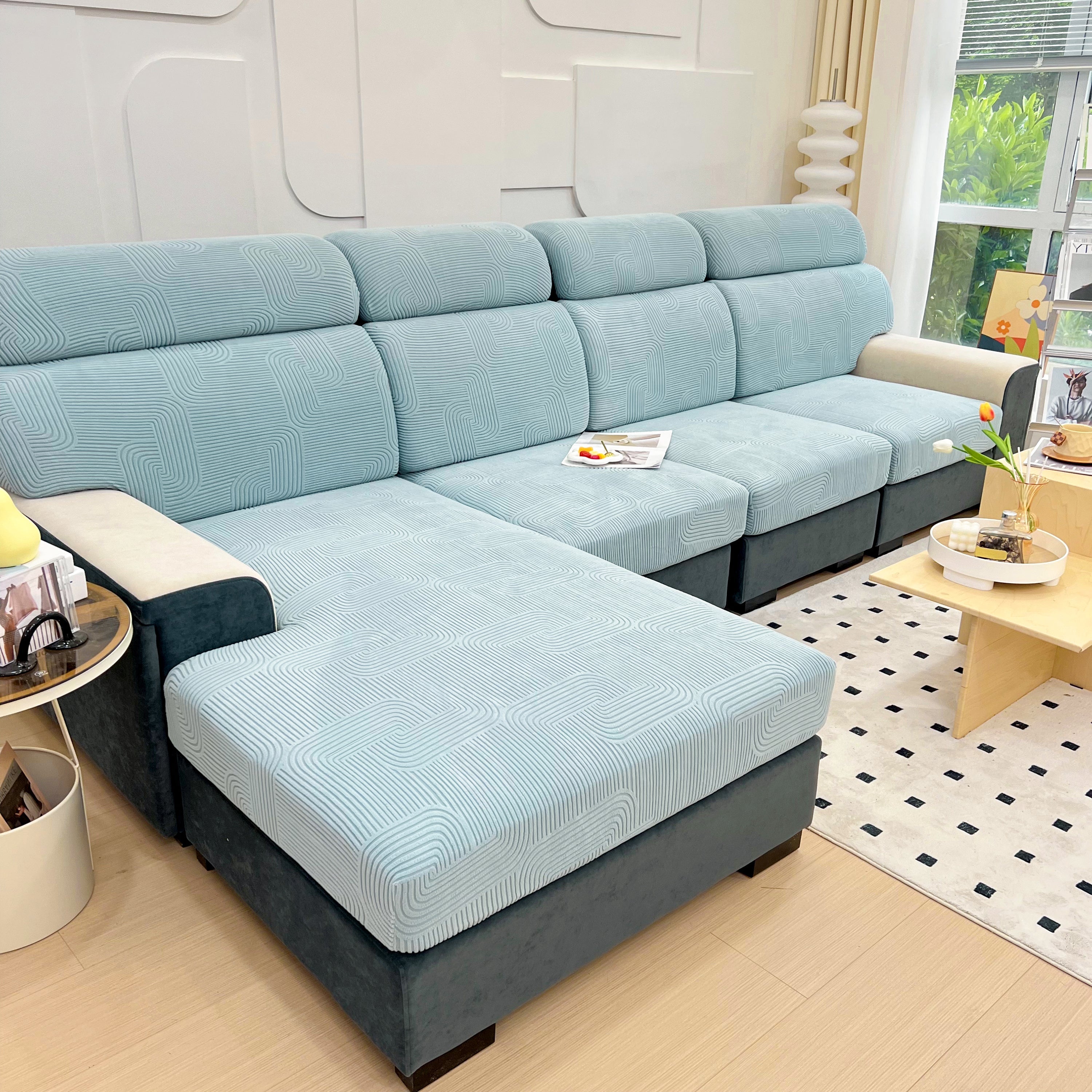 Stretch Couch Cushion Covers, Washable Chaise Lounge Sofa Slipcover, Elastic Furniture Protector For Pets, Kid