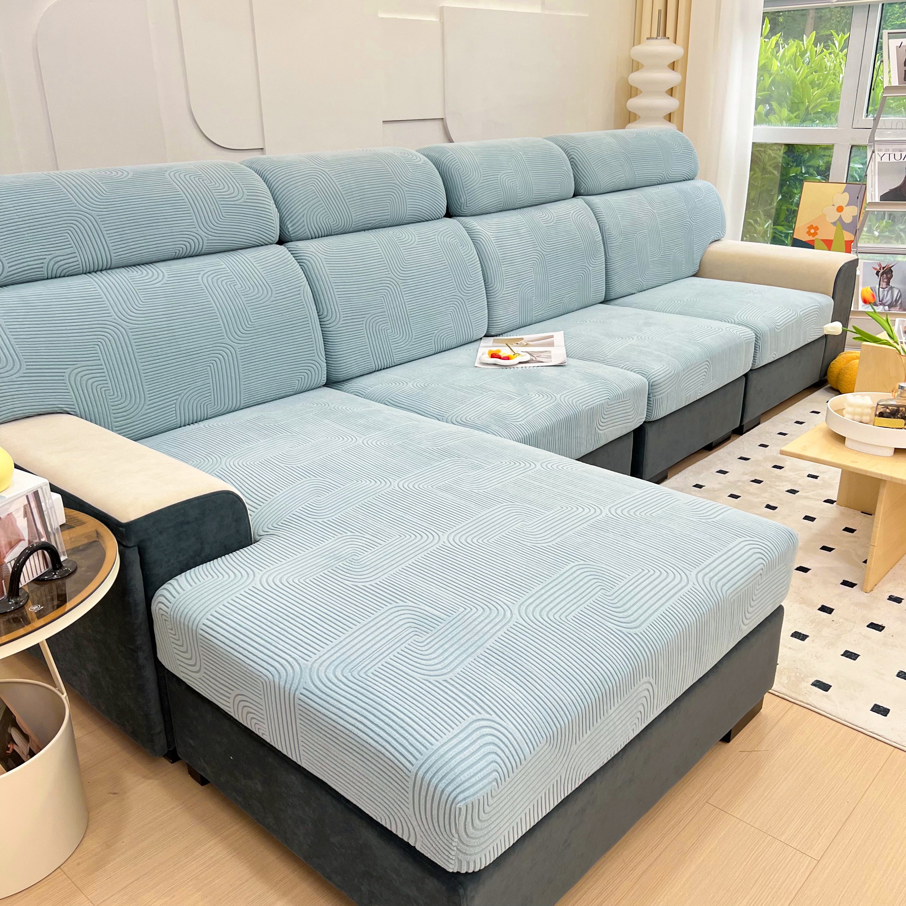 Stretch Couch Cushion Covers, Washable Chaise Lounge Sofa Slipcover, Elastic Furniture Protector For Pets, Kid