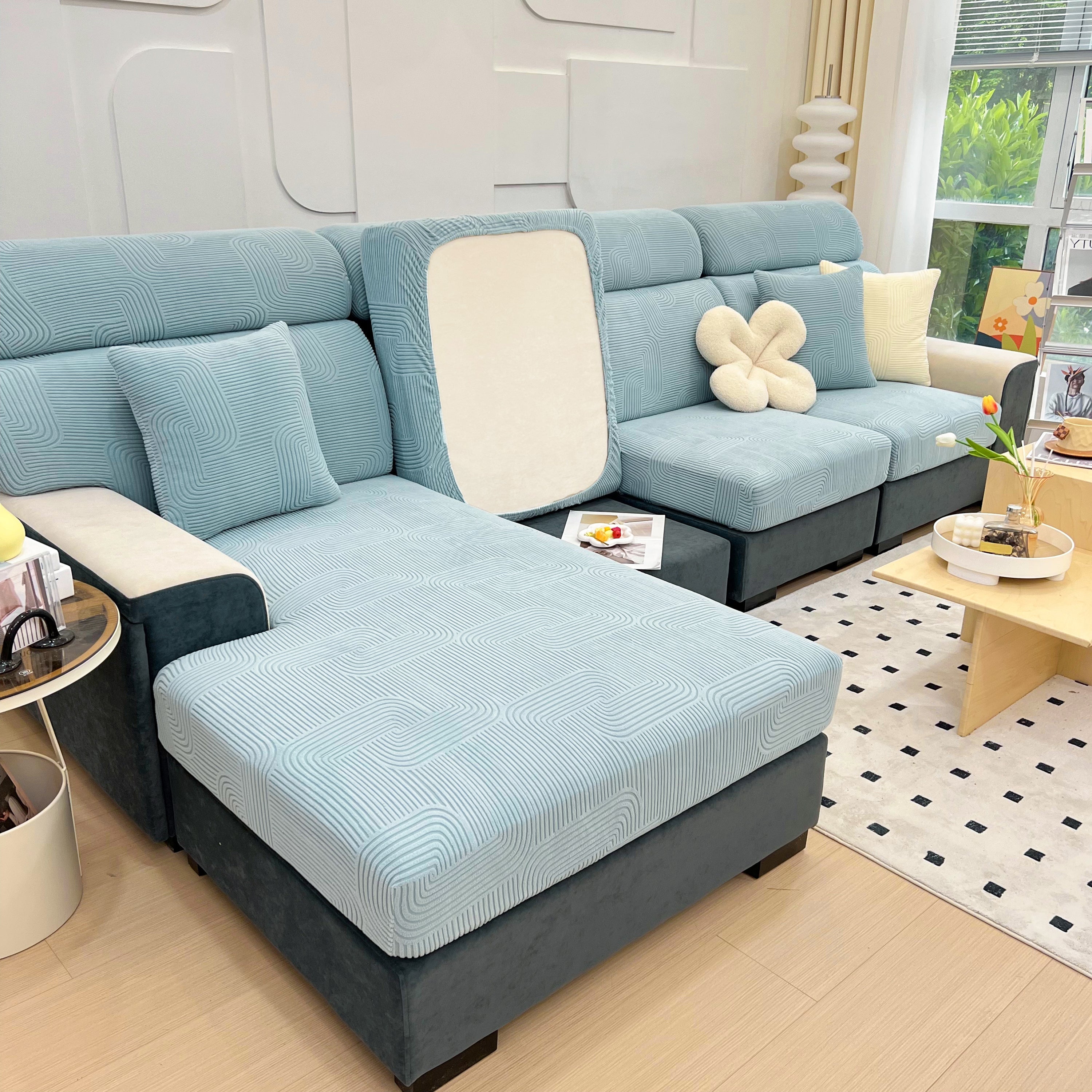 Stretch Couch Cushion Covers, Washable Chaise Lounge Sofa Slipcover, Elastic Furniture Protector For Pets, Kid