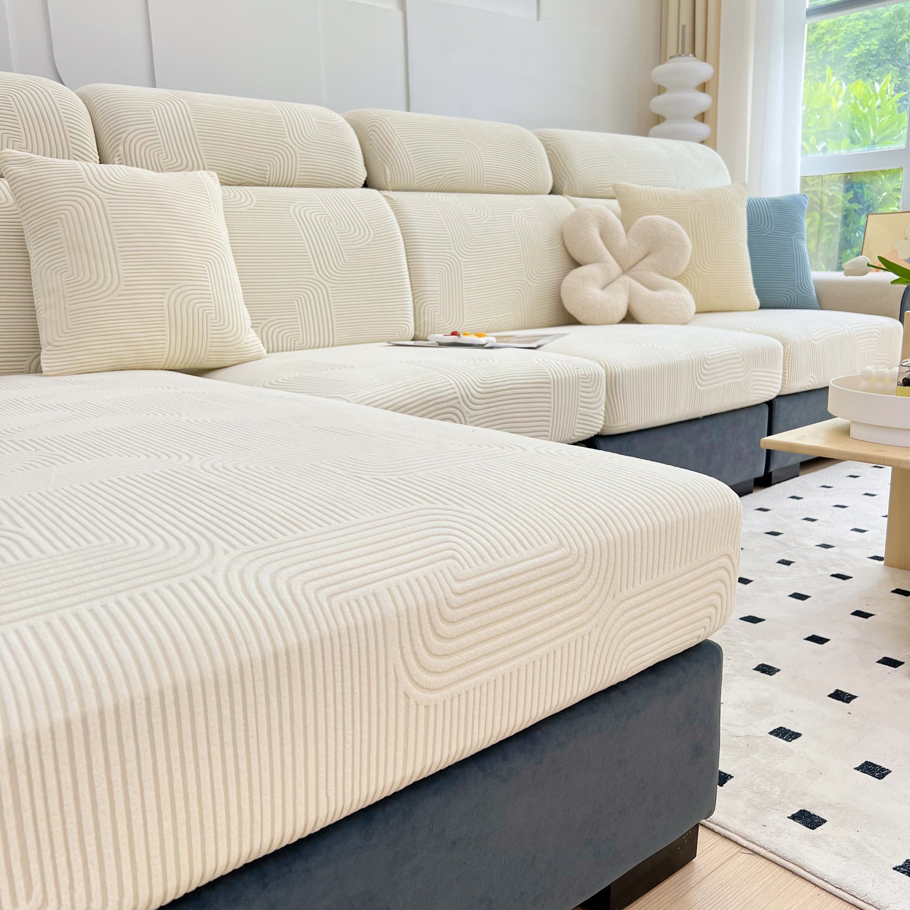 Stretch Couch Cushion Covers, Washable Chaise Lounge Sofa Slipcover, Elastic Furniture Protector For Pets, Kid