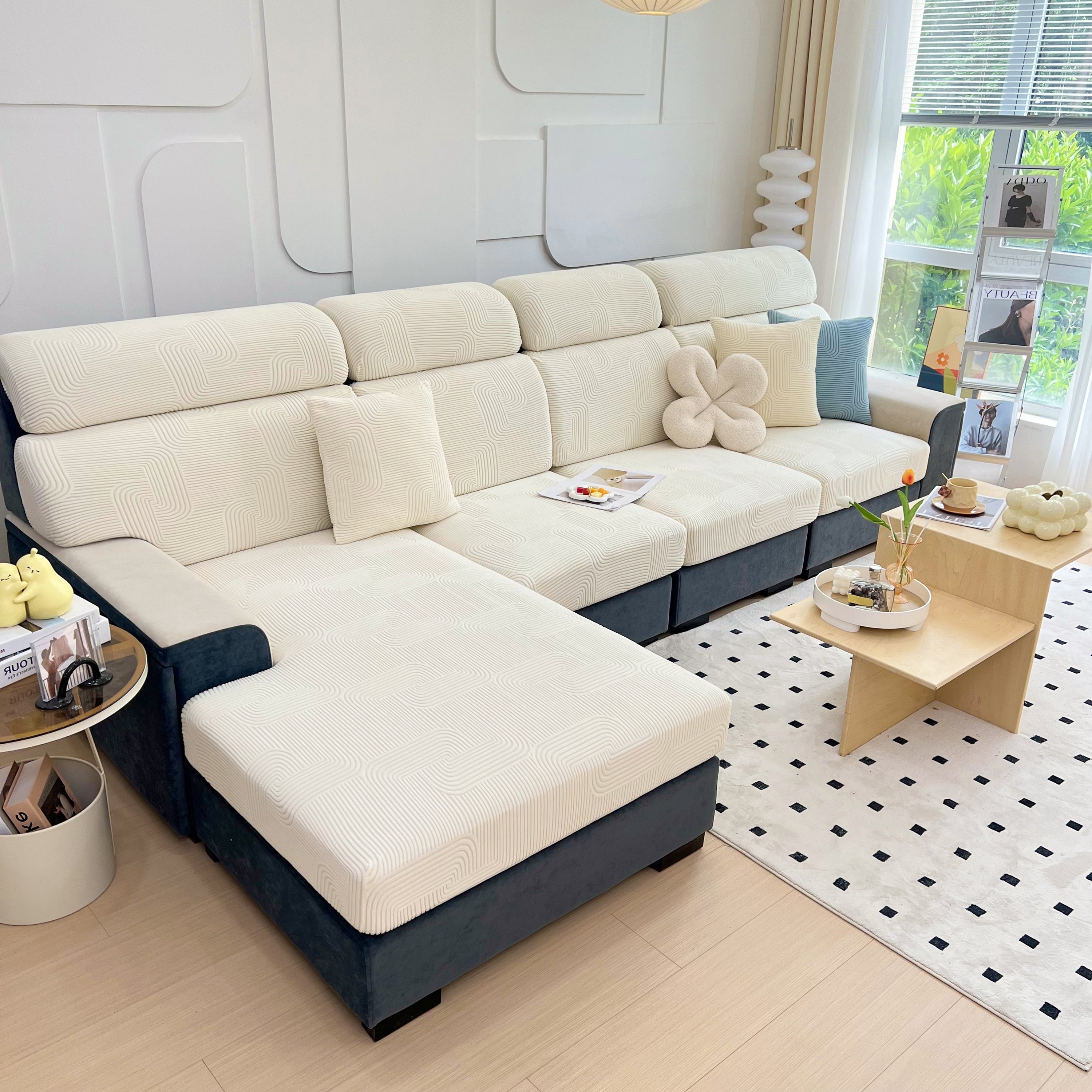 Stretch Couch Cushion Covers, Washable Chaise Lounge Sofa Slipcover, Elastic Furniture Protector For Pets, Kid