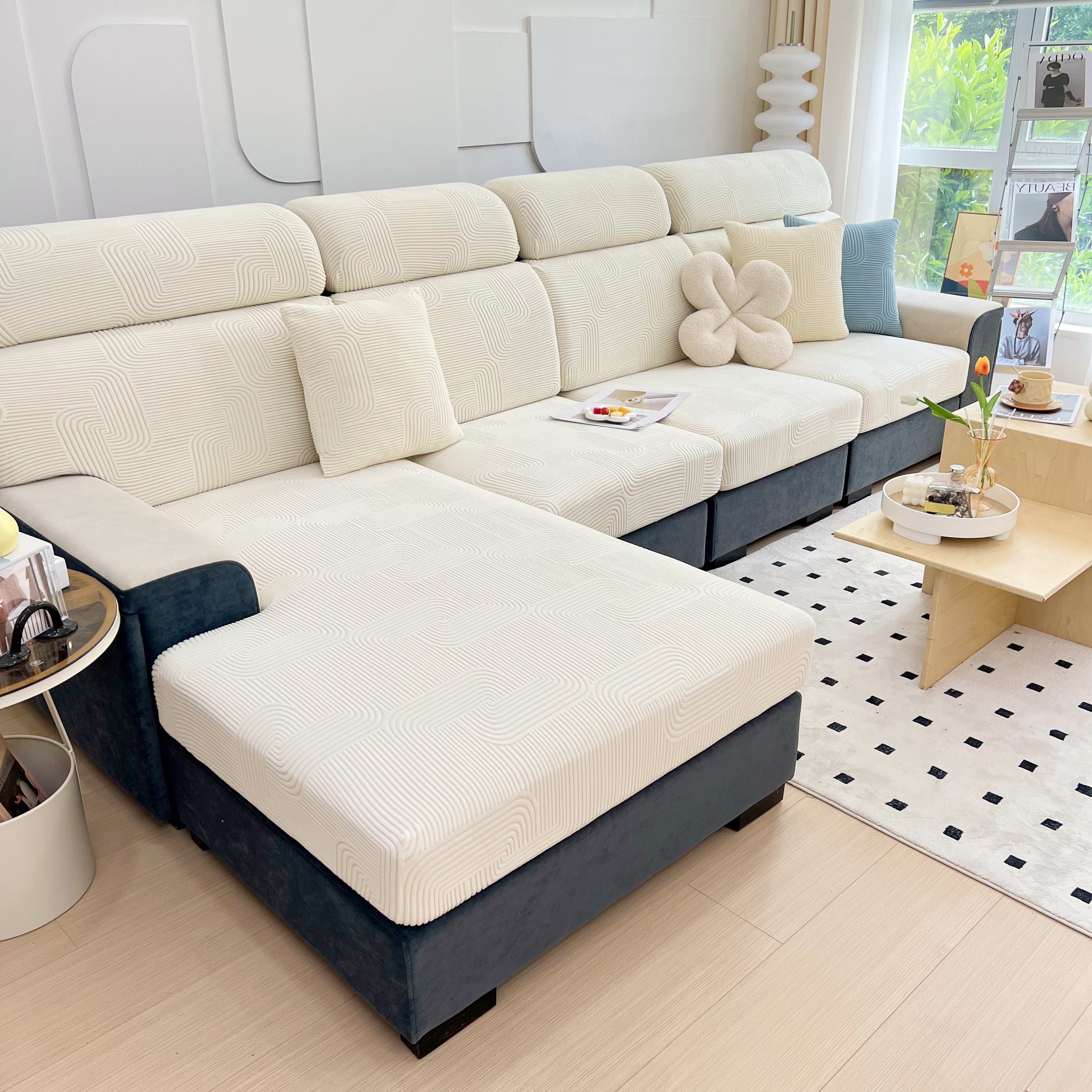 Stretch Couch Cushion Covers, Washable Chaise Lounge Sofa Slipcover, Elastic Furniture Protector For Pets, Kid