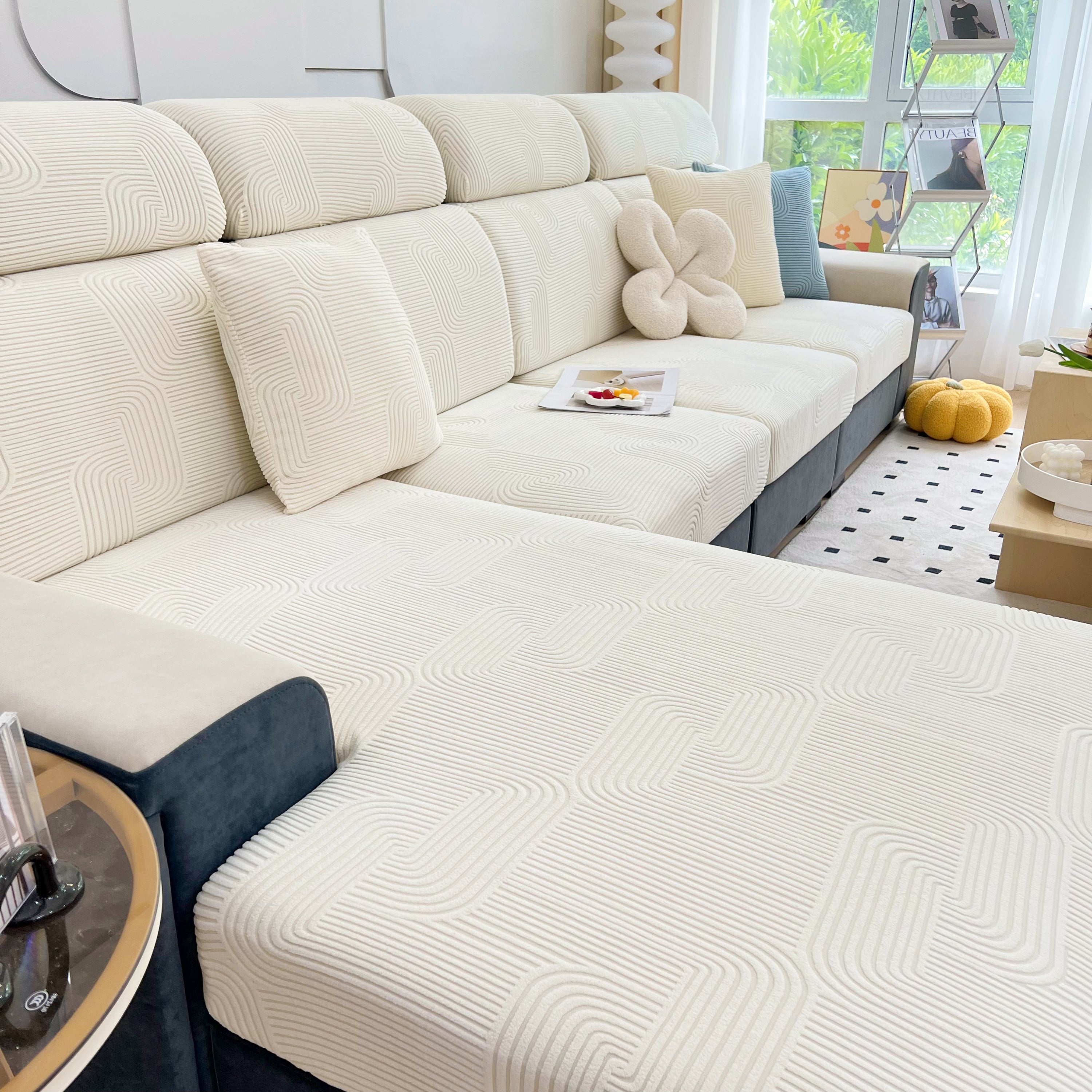 Stretch Couch Cushion Covers, Washable Chaise Lounge Sofa Slipcover, Elastic Furniture Protector For Pets, Kid