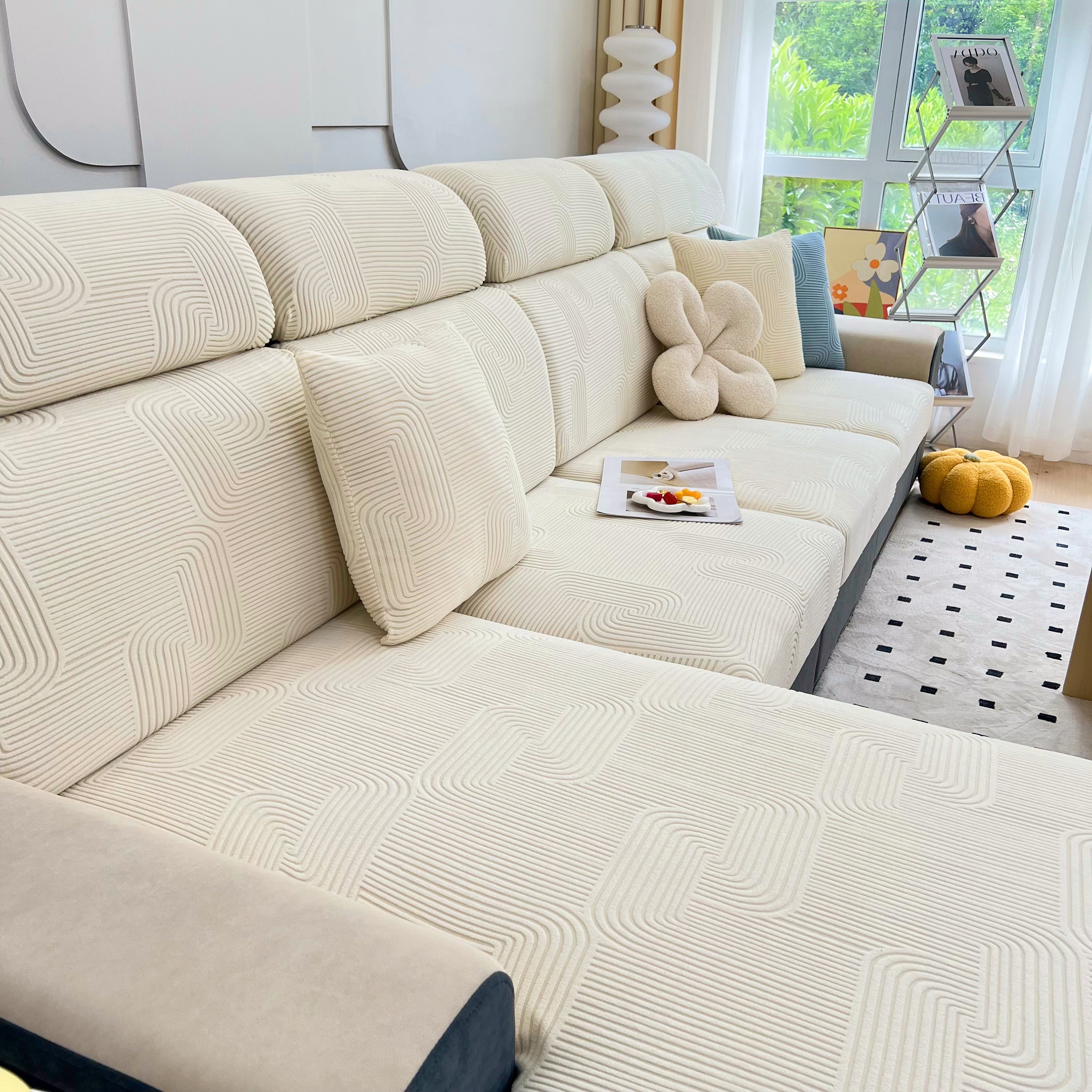 Stretch Couch Cushion Covers, Washable Chaise Lounge Sofa Slipcover, Elastic Furniture Protector For Pets, Kid