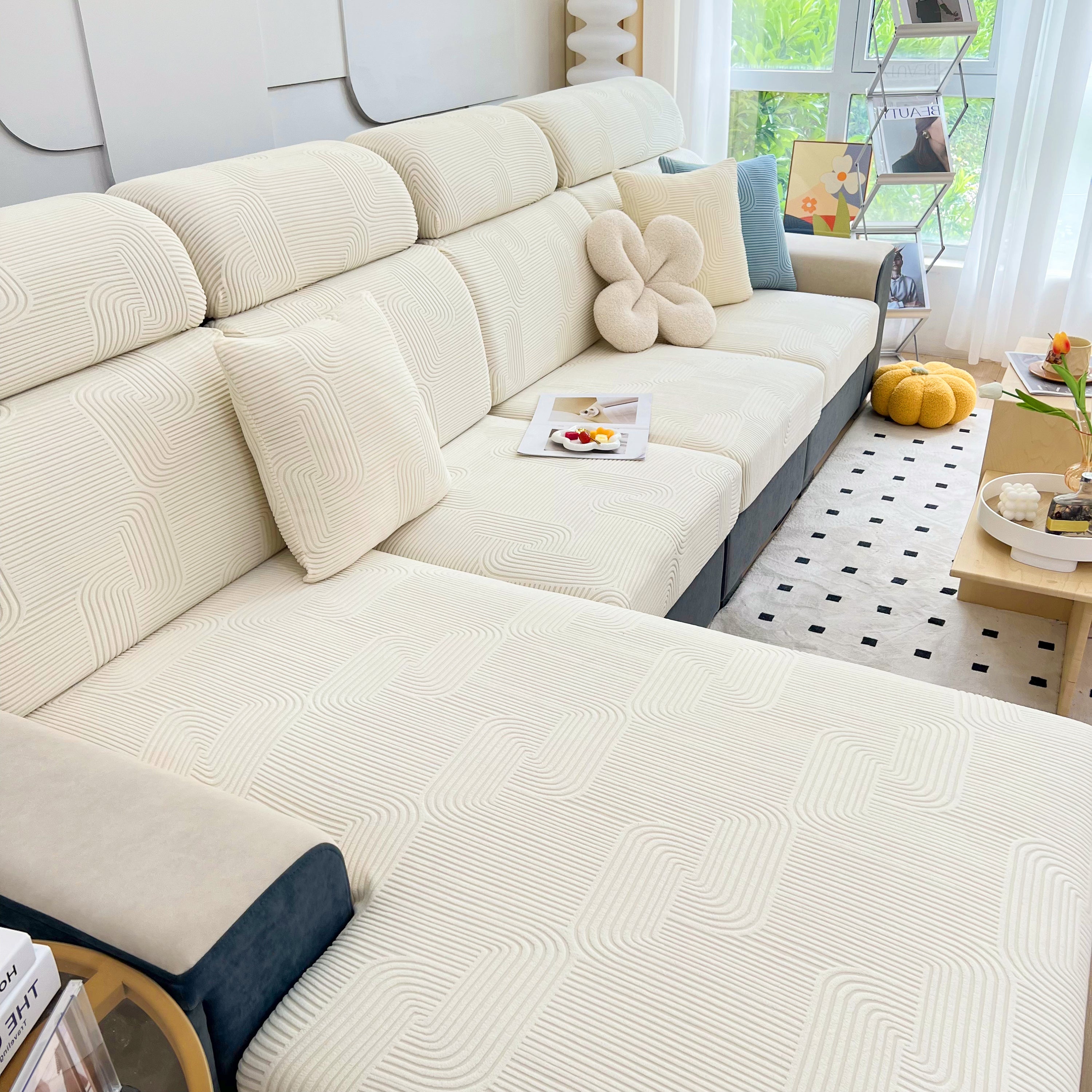 Stretch Couch Cushion Covers, Washable Chaise Lounge Sofa Slipcover, Elastic Furniture Protector For Pets, Kid