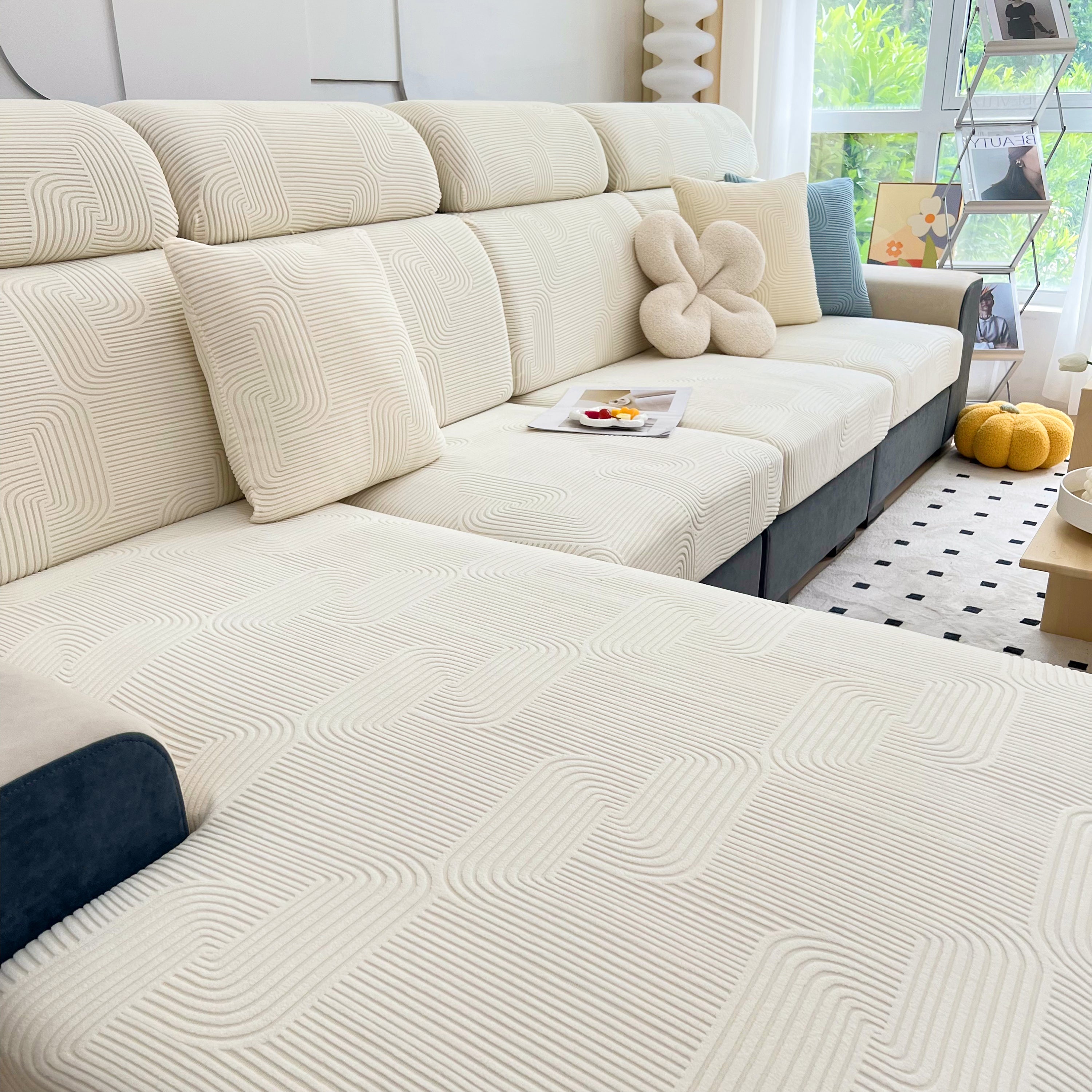 Stretch Couch Cushion Covers, Washable Chaise Lounge Sofa Slipcover, Elastic Furniture Protector For Pets, Kid