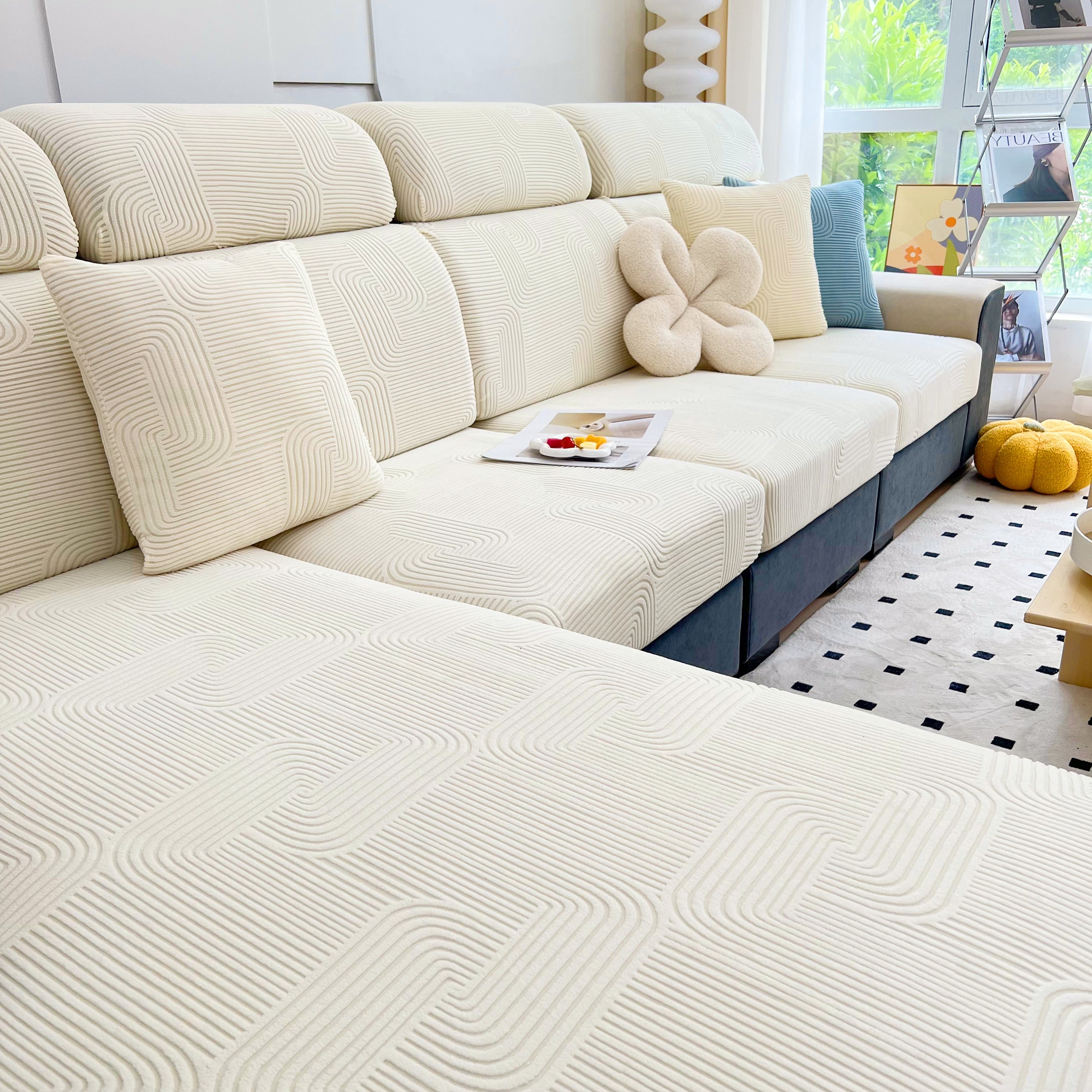 Stretch Couch Cushion Covers, Washable Chaise Lounge Sofa Slipcover, Elastic Furniture Protector For Pets, Kid