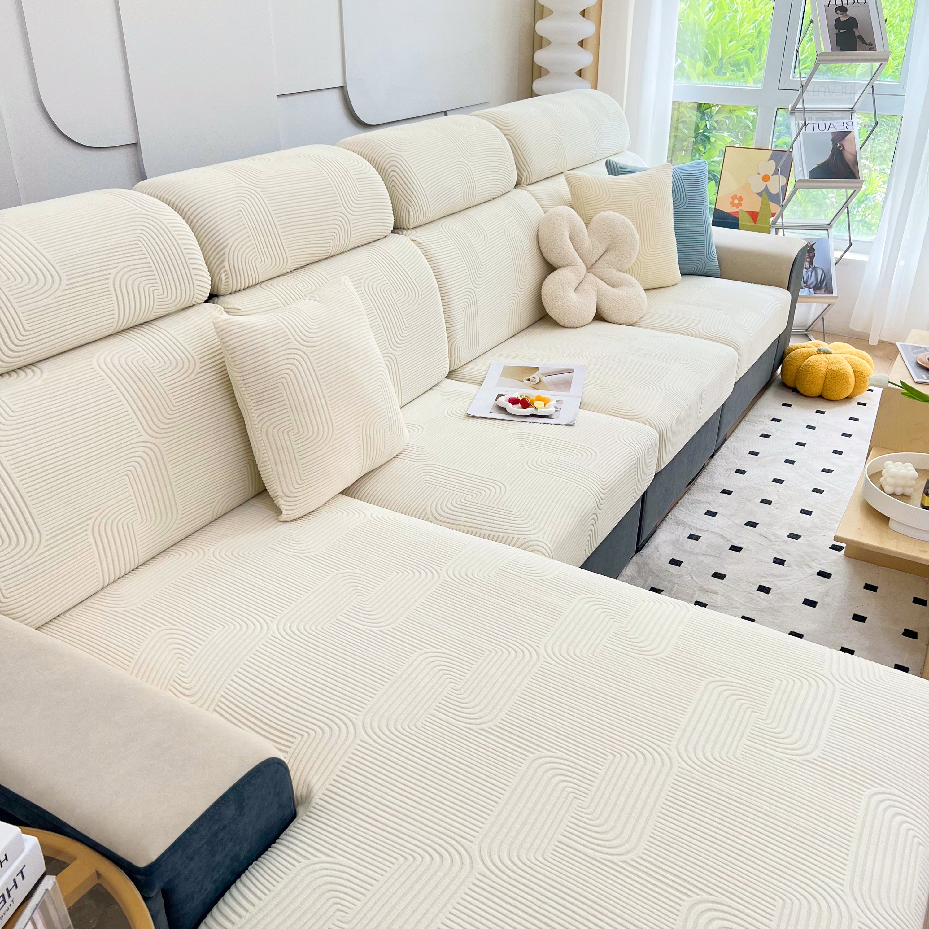 Stretch Couch Cushion Covers, Washable Chaise Lounge Sofa Slipcover, Elastic Furniture Protector For Pets, Kid