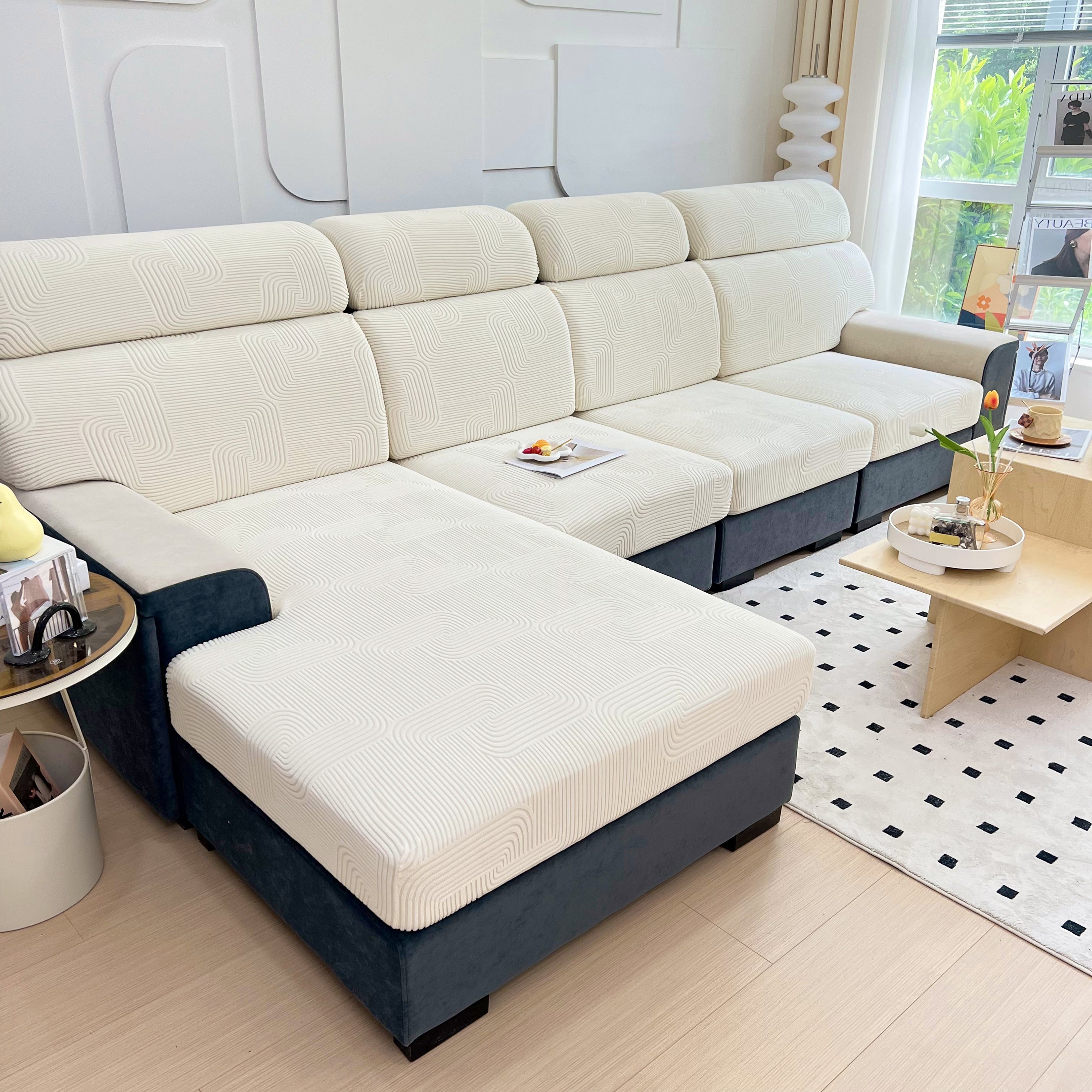 Stretch Couch Cushion Covers, Washable Chaise Lounge Sofa Slipcover, Elastic Furniture Protector For Pets, Kid