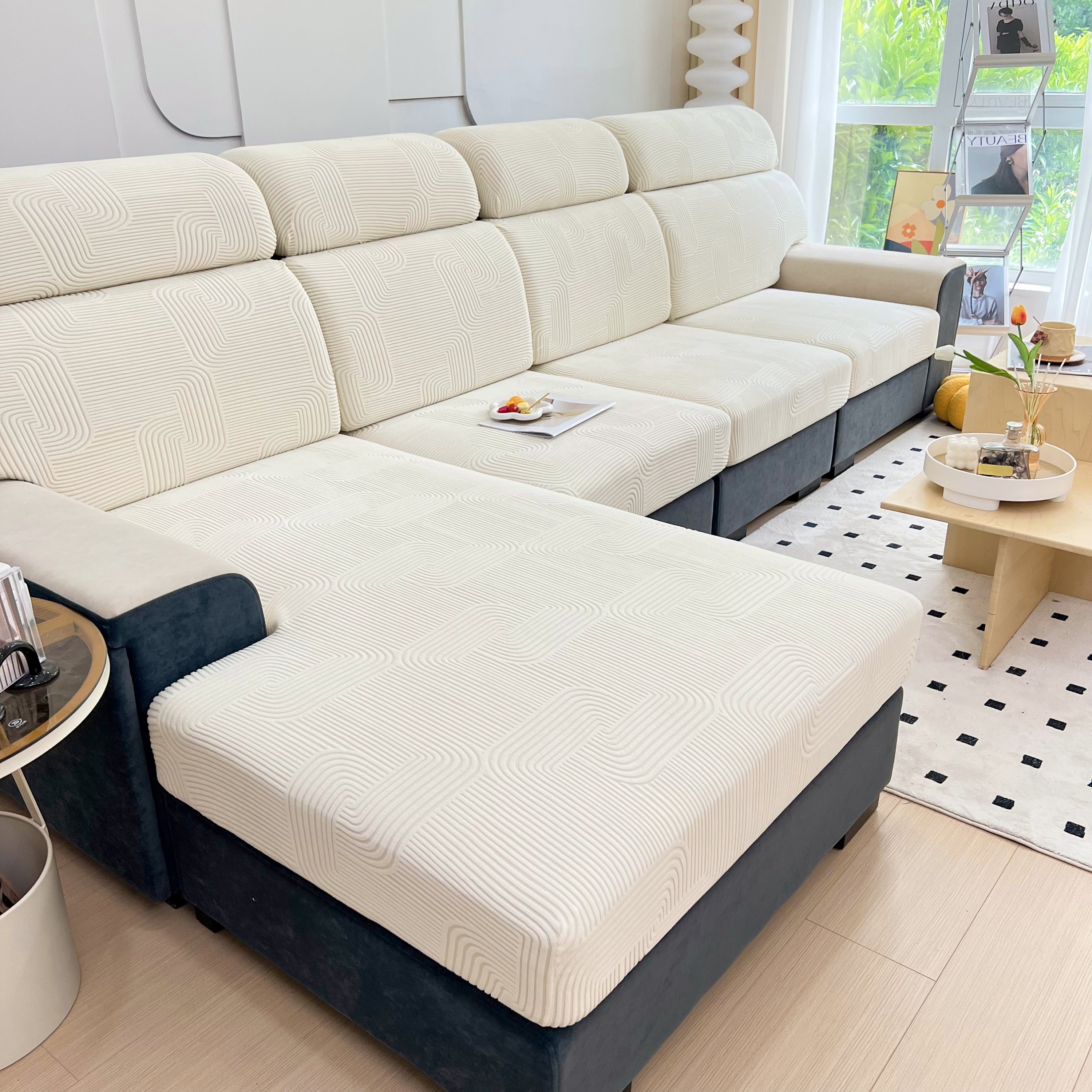 Stretch Couch Cushion Covers, Washable Chaise Lounge Sofa Slipcover, Elastic Furniture Protector For Pets, Kid