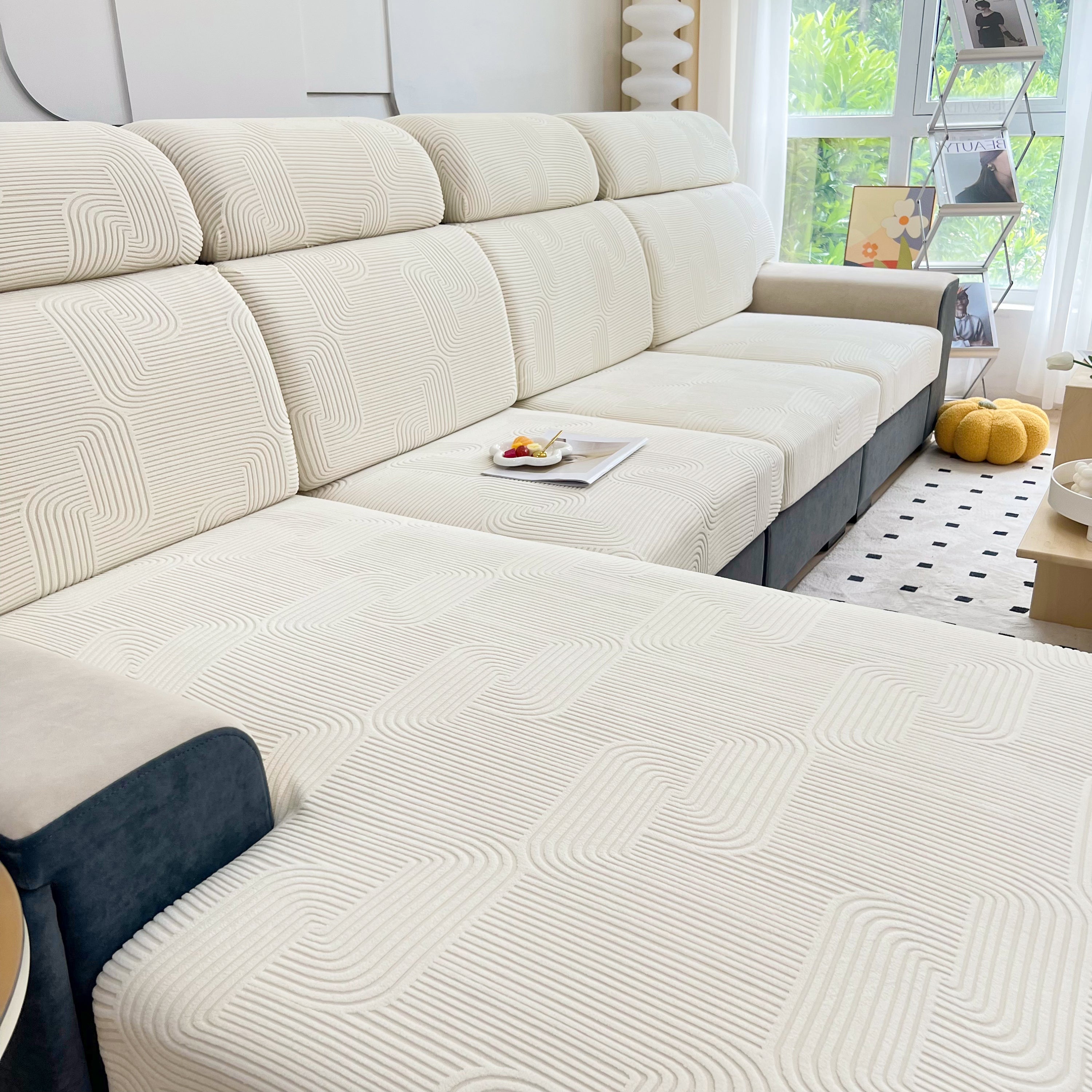 Stretch Couch Cushion Covers, Washable Chaise Lounge Sofa Slipcover, Elastic Furniture Protector For Pets, Kid