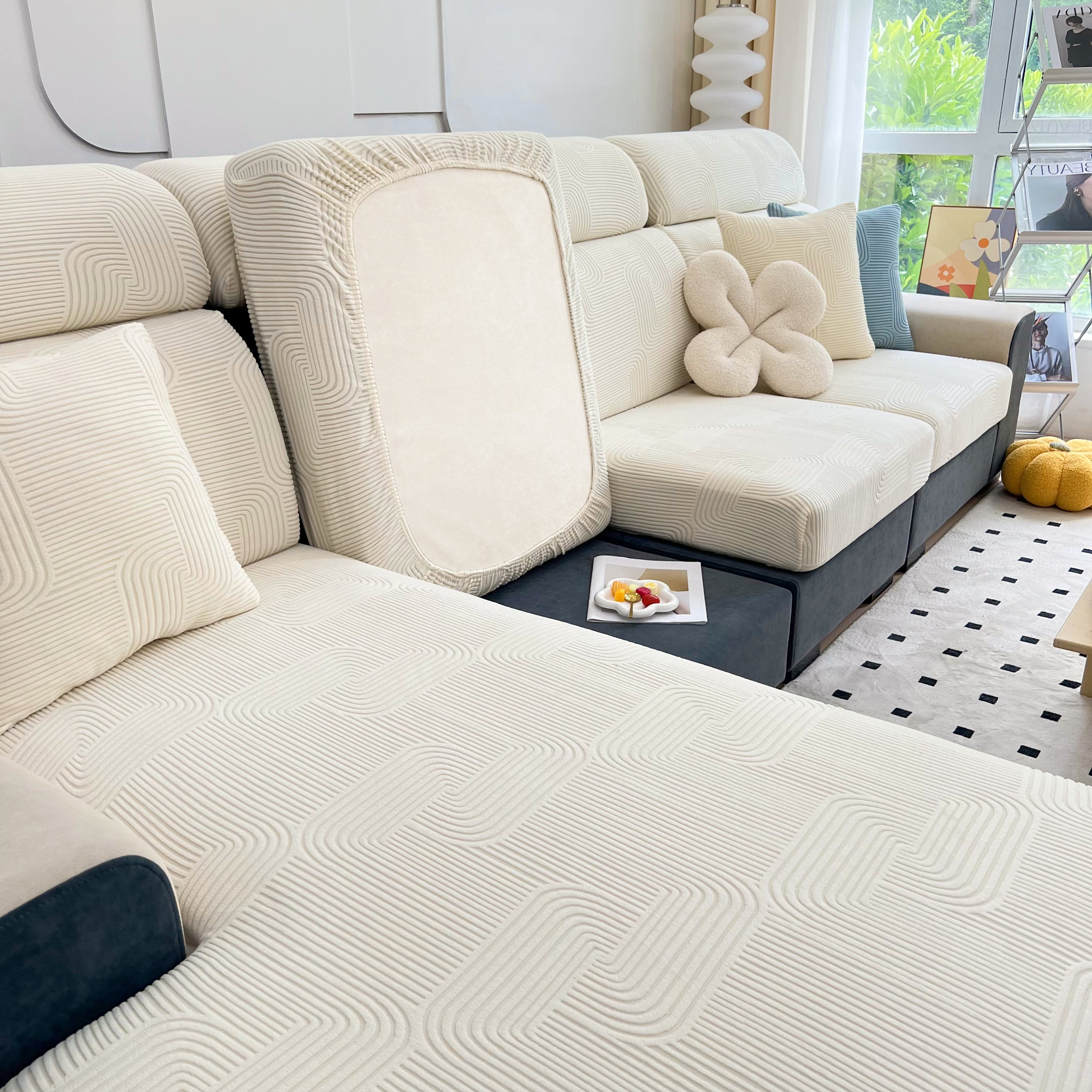 Stretch Couch Cushion Covers, Washable Chaise Lounge Sofa Slipcover, Elastic Furniture Protector For Pets, Kid