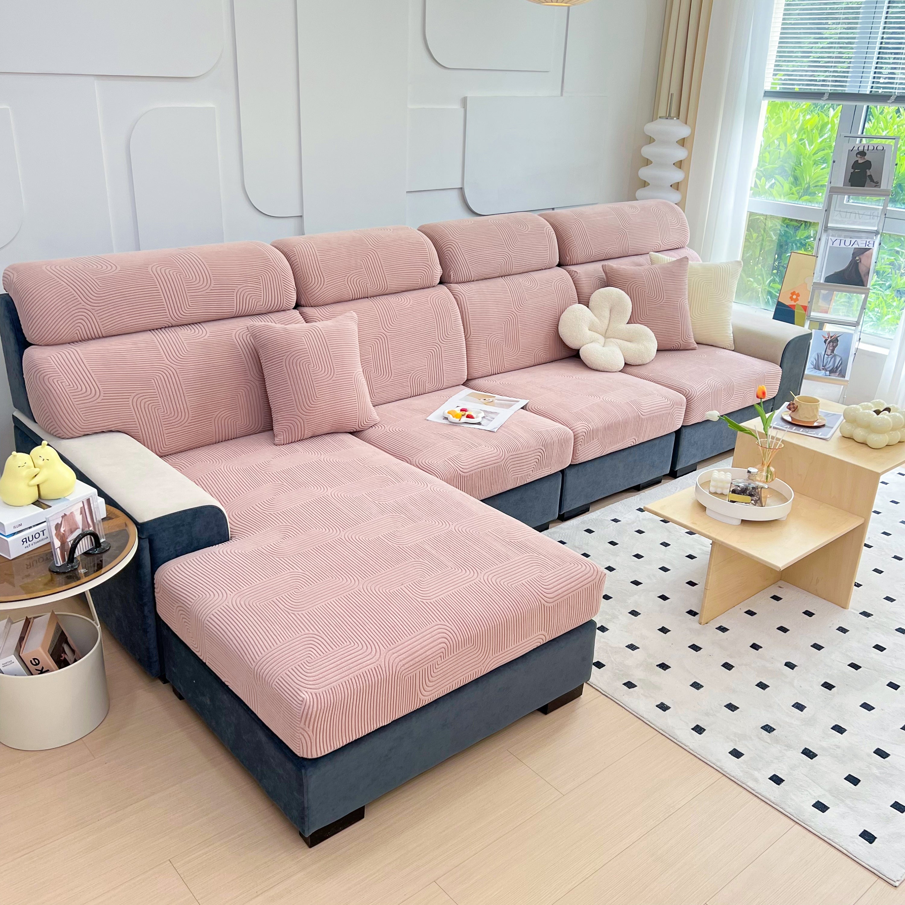 Stretch Couch Cushion Covers, Washable Chaise Lounge Sofa Slipcover, Elastic Furniture Protector For Pets, Kid