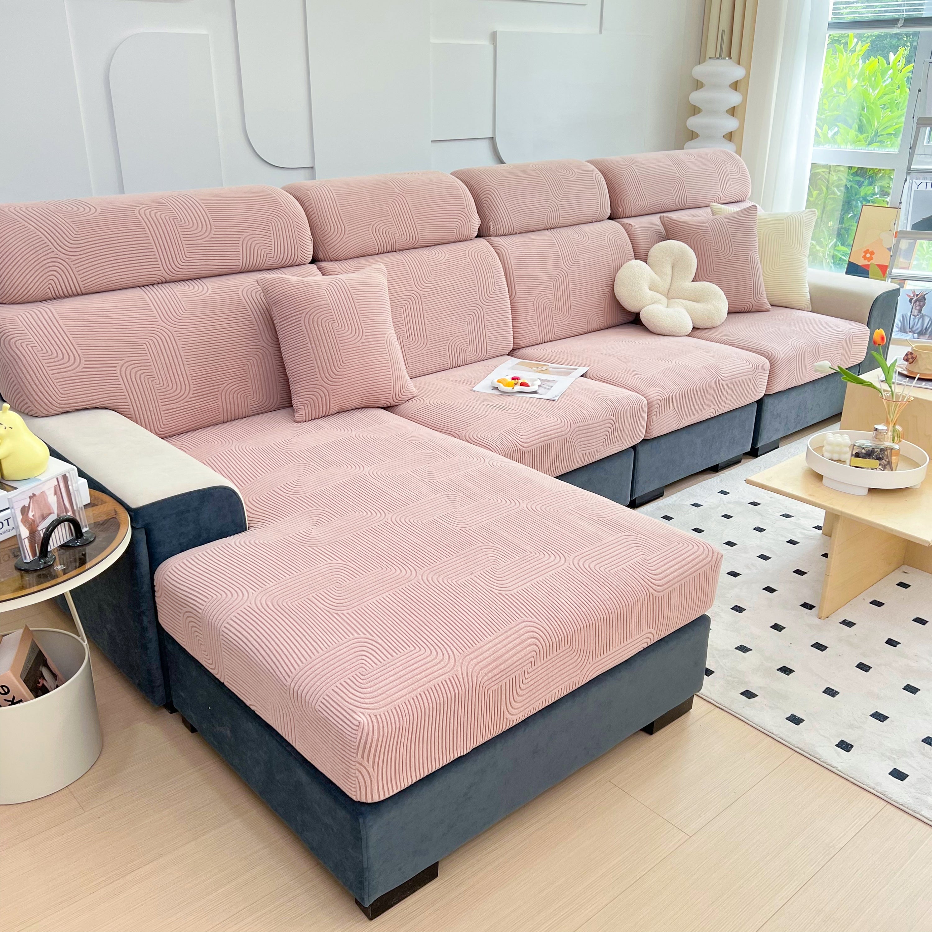 Stretch Couch Cushion Covers, Washable Chaise Lounge Sofa Slipcover, Elastic Furniture Protector For Pets, Kid