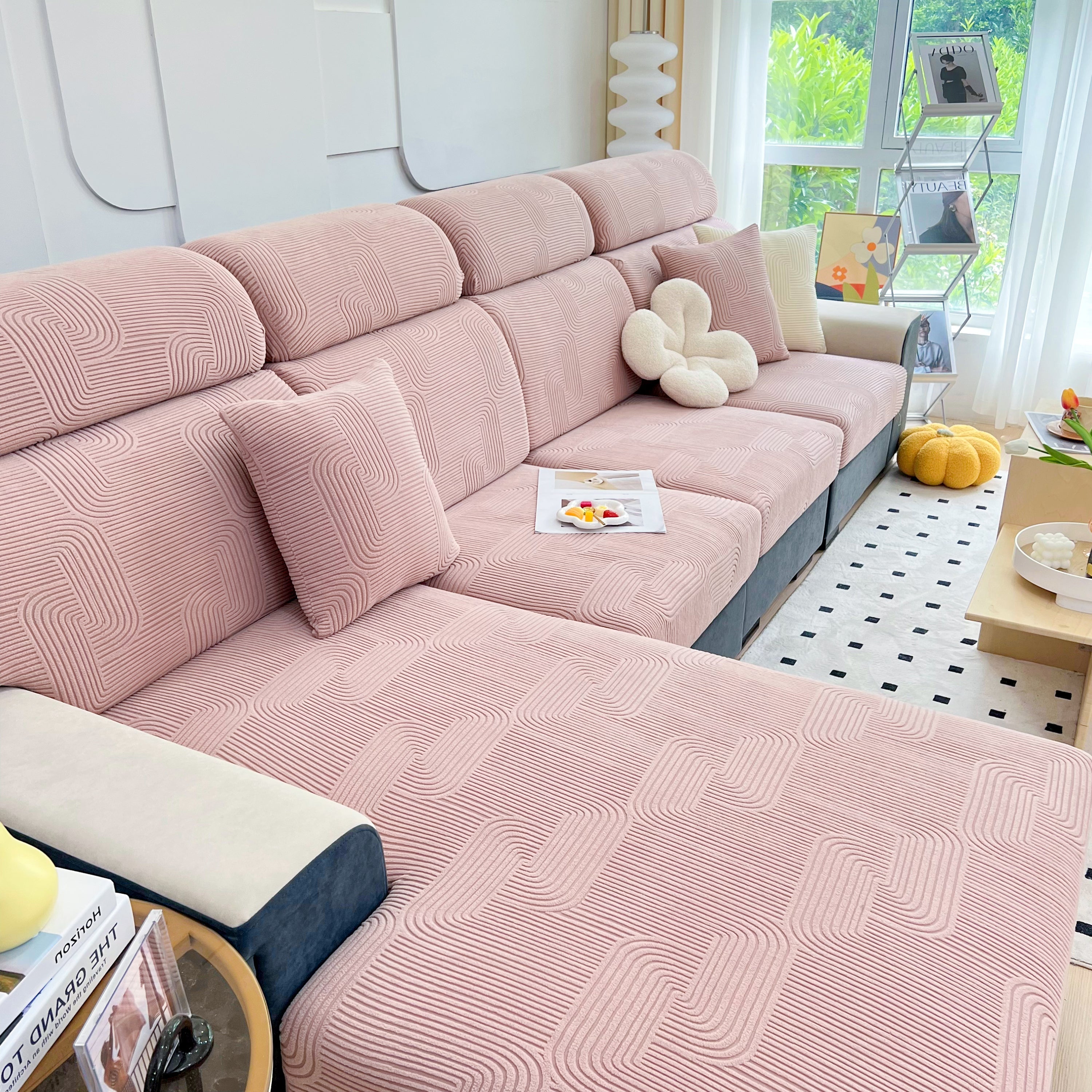 Stretch Couch Cushion Covers, Washable Chaise Lounge Sofa Slipcover, Elastic Furniture Protector For Pets, Kid