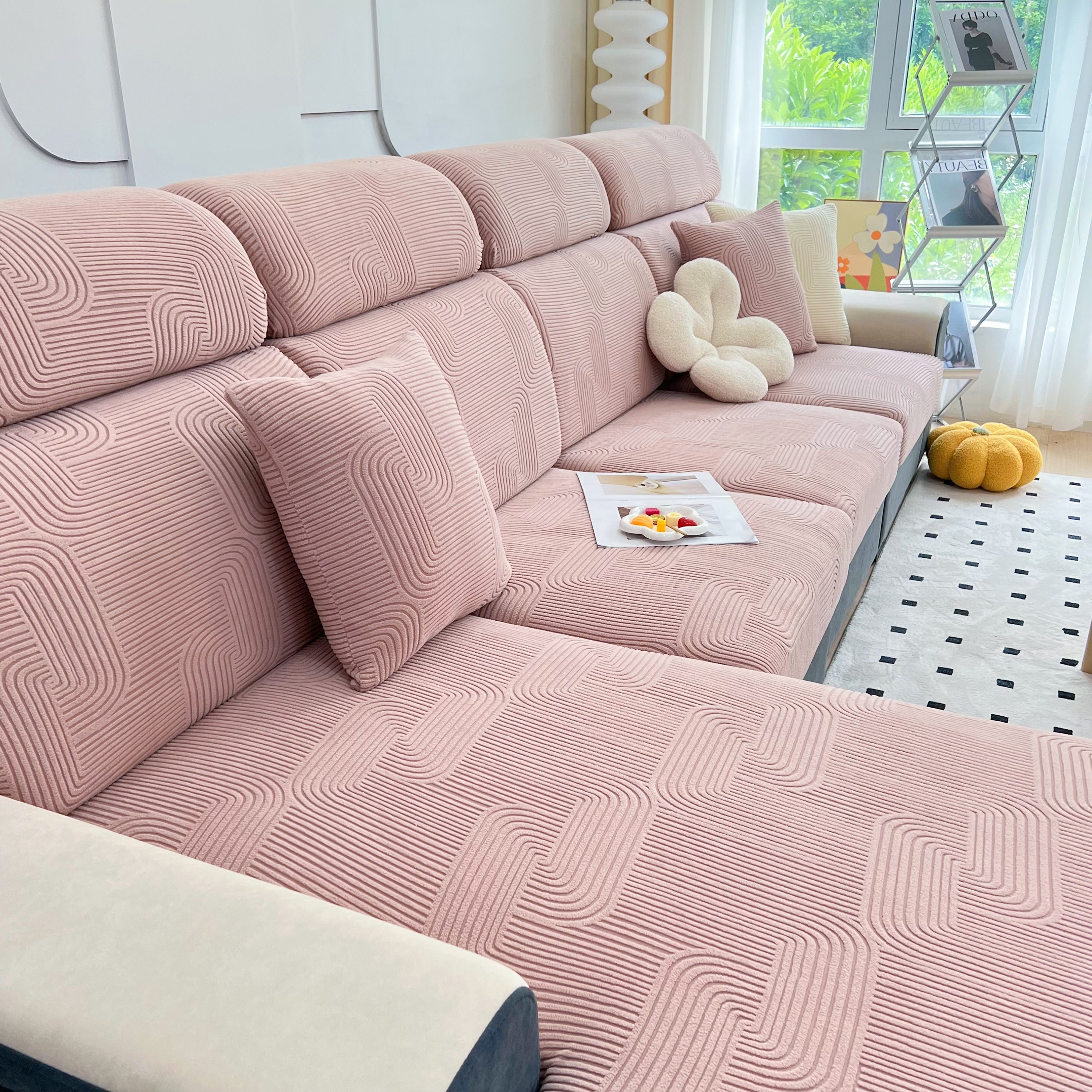 Stretch Couch Cushion Covers, Washable Chaise Lounge Sofa Slipcover, Elastic Furniture Protector For Pets, Kid